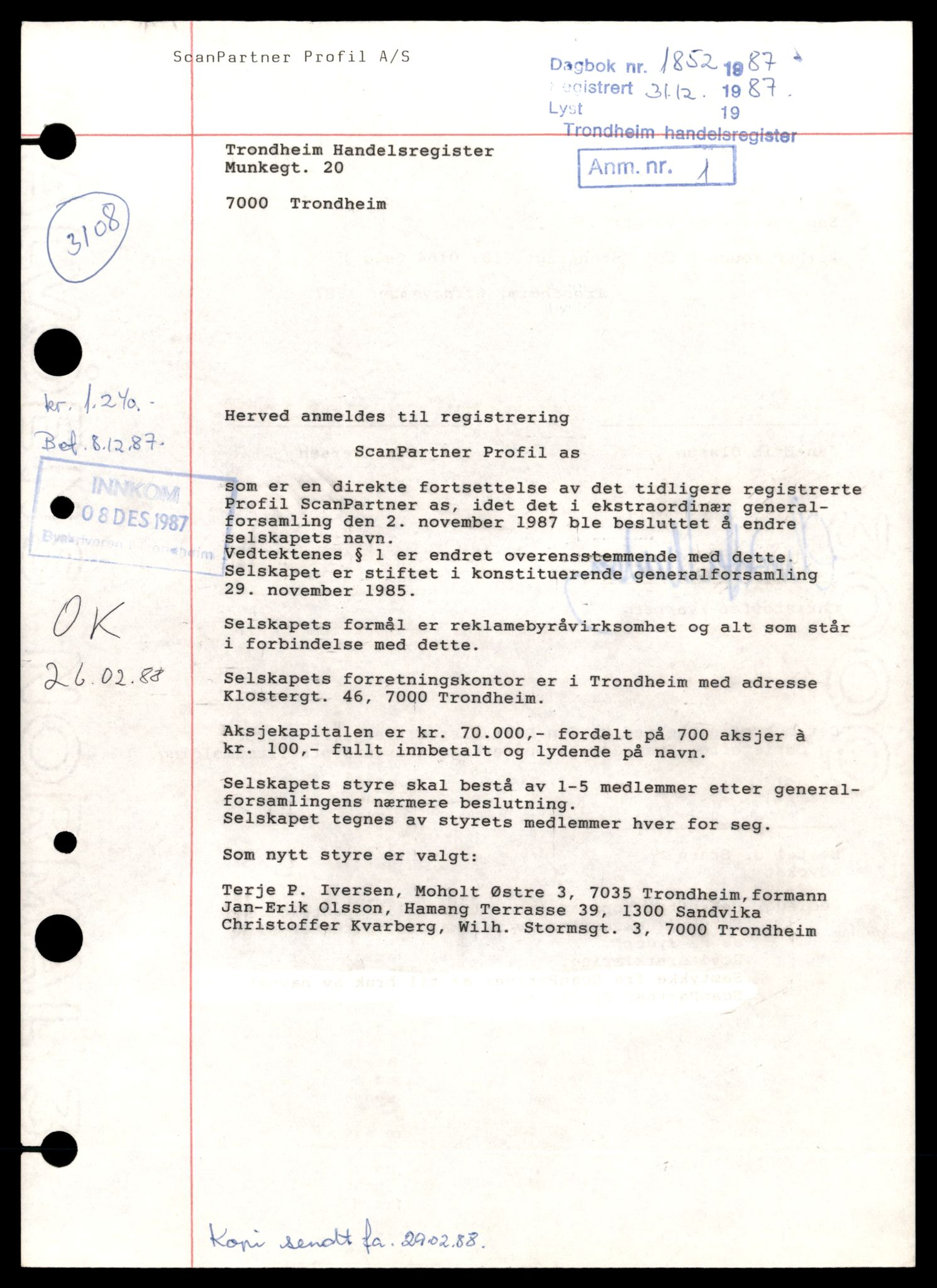 Trondheim byfogd, SAT/A-0003/2/J/Jd/Jdd/L0047: Aksjeselskap, Sc-Sen, 1944-1990, p. 3