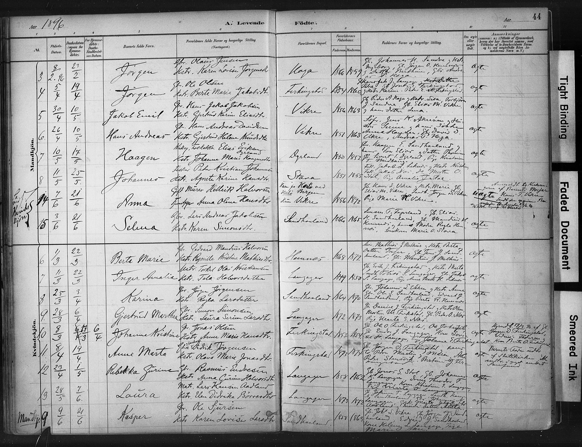 Skudenes sokneprestkontor, SAST/A -101849/H/Ha/Haa/L0010: Parish register (official) no. A 7, 1882-1912, p. 44