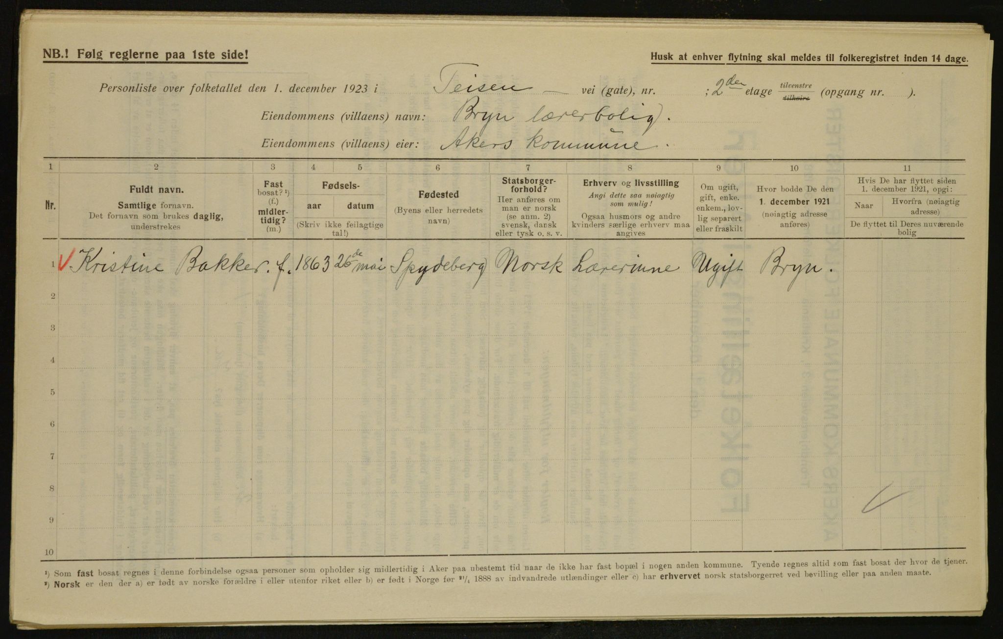 , Municipal Census 1923 for Aker, 1923, p. 32747