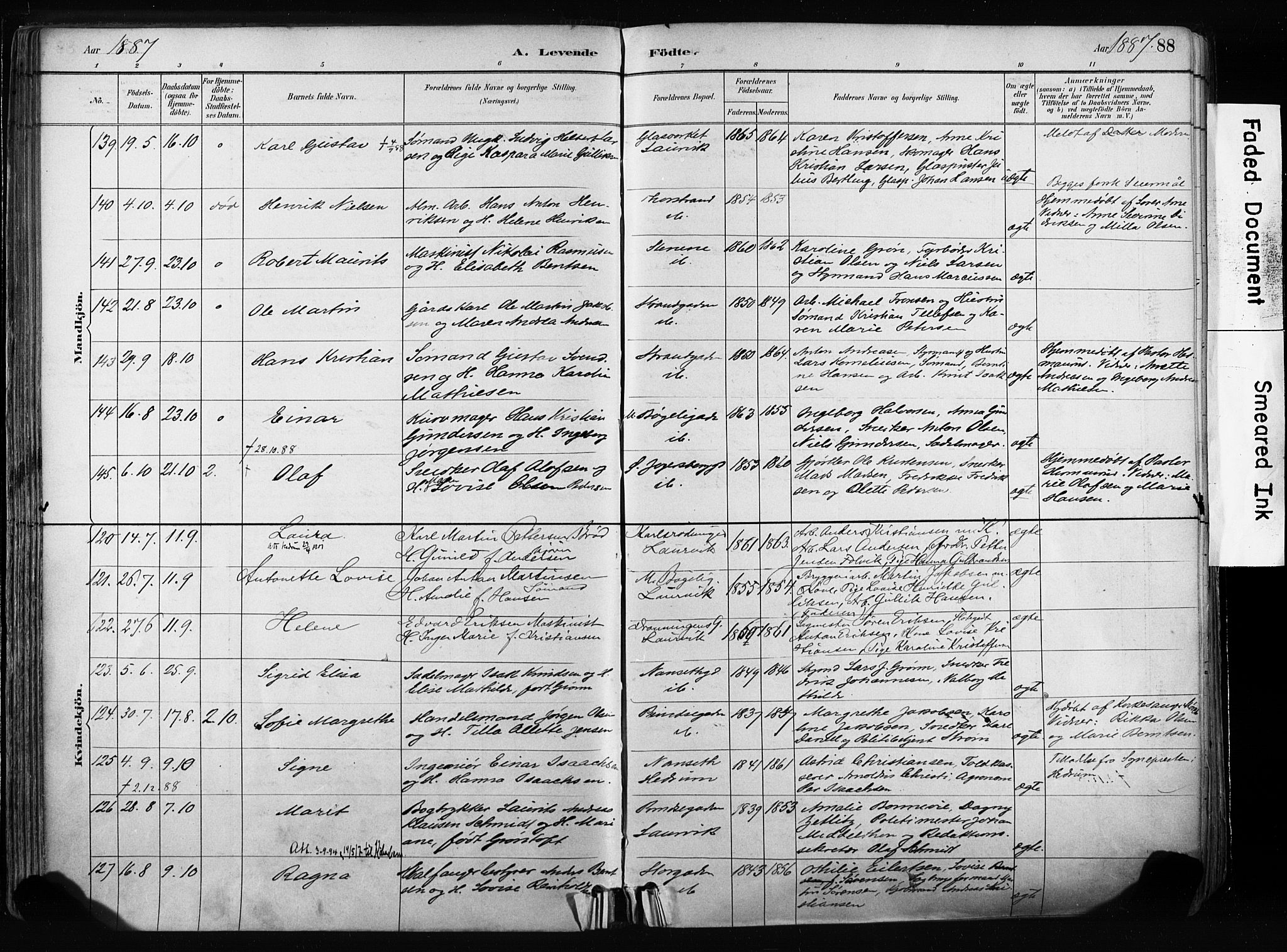 Larvik kirkebøker, AV/SAKO-A-352/F/Fa/L0009: Parish register (official) no. I 9, 1884-1904, p. 88