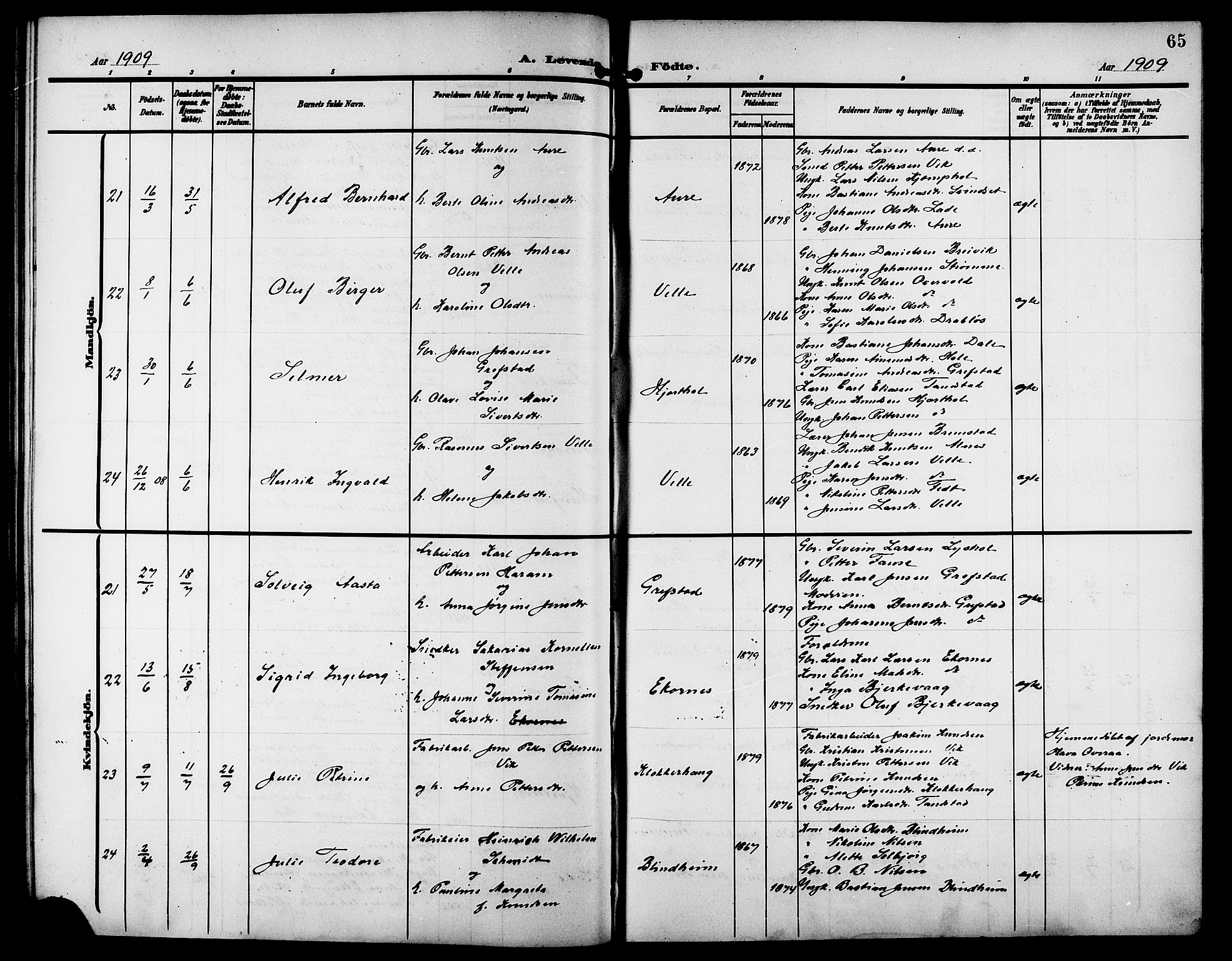 Ministerialprotokoller, klokkerbøker og fødselsregistre - Møre og Romsdal, AV/SAT-A-1454/523/L0341: Parish register (copy) no. 523C04, 1903-1916, p. 65