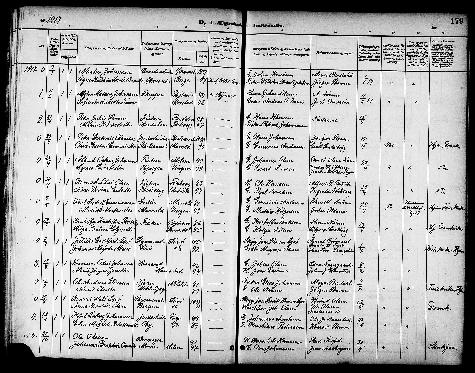 Ministerialprotokoller, klokkerbøker og fødselsregistre - Sør-Trøndelag, SAT/A-1456/655/L0688: Parish register (copy) no. 655C04, 1899-1922, p. 179