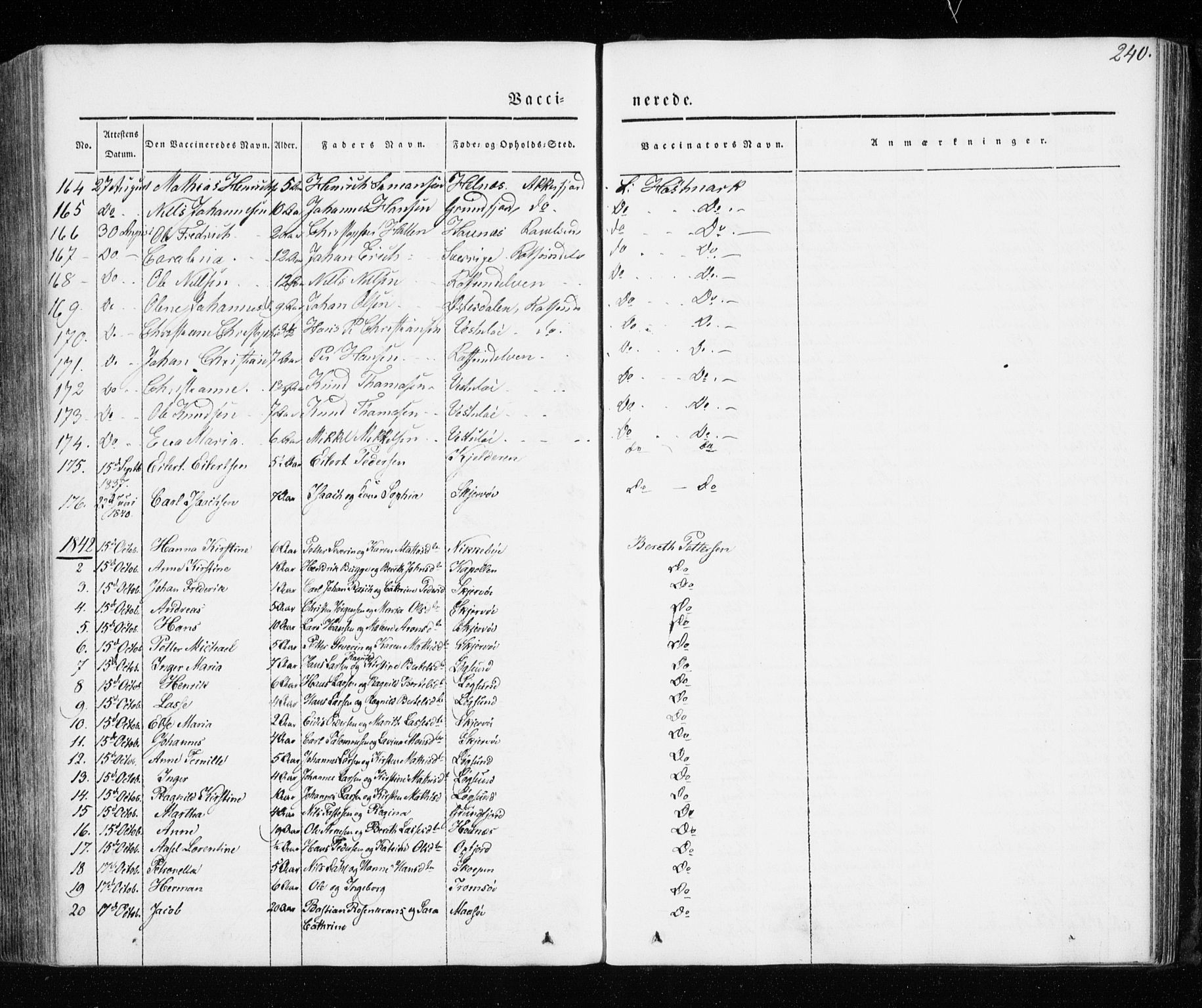 Skjervøy sokneprestkontor, SATØ/S-1300/H/Ha/Haa/L0005kirke: Parish register (official) no. 5, 1838-1847, p. 240