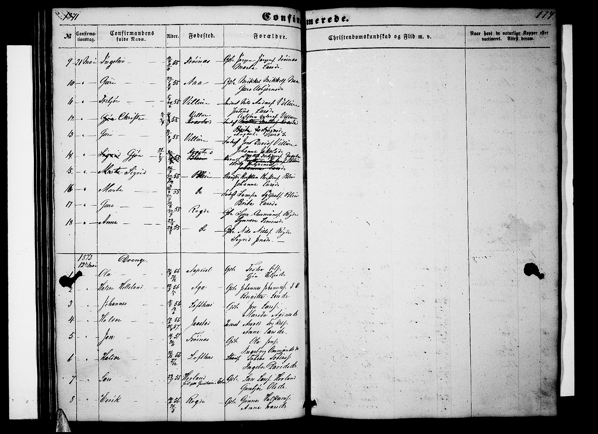 Ullensvang sokneprestembete, SAB/A-78701/H/Hab: Parish register (copy) no. B 10, 1858-1886, p. 174