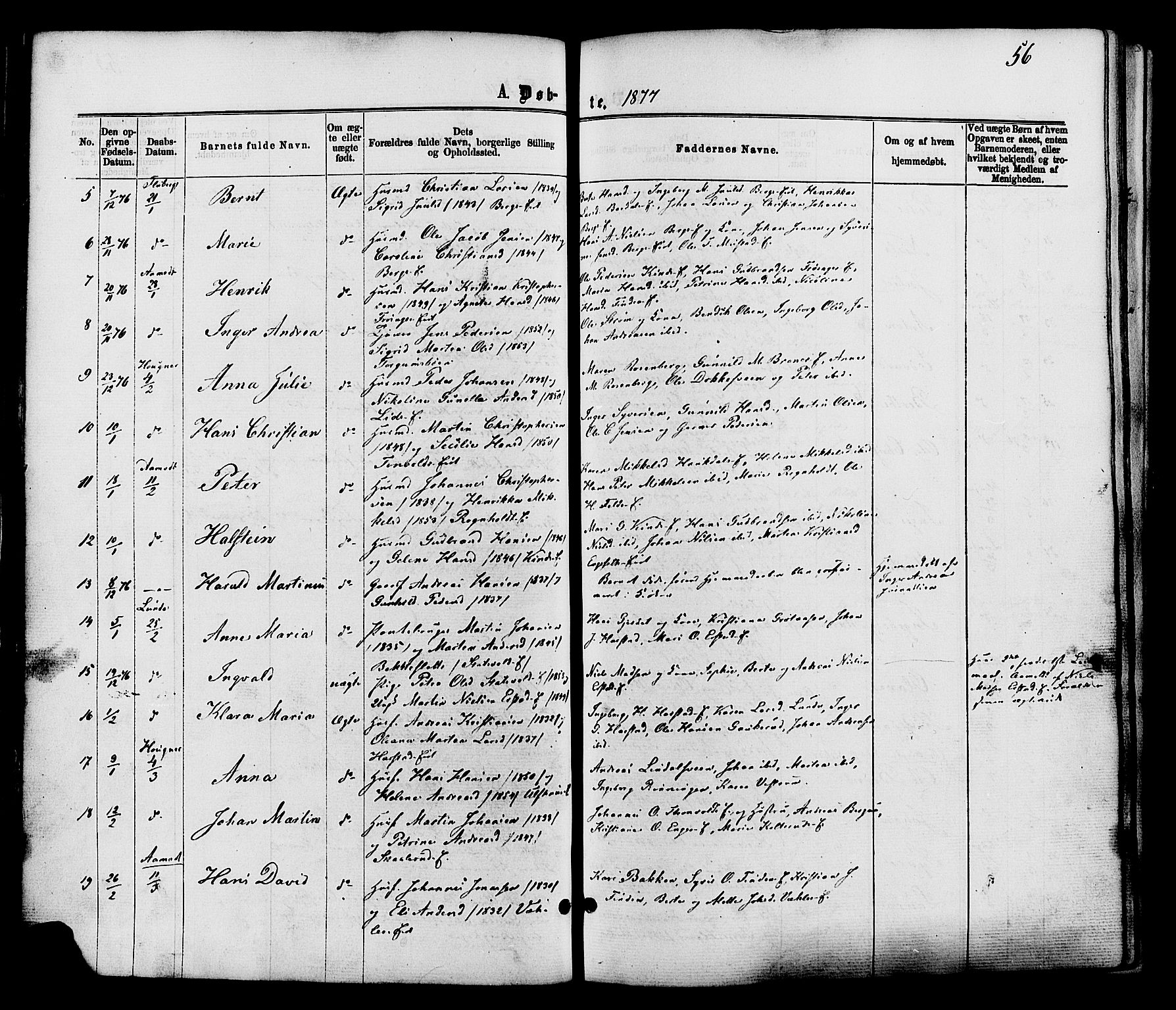 Nordre Land prestekontor, AV/SAH-PREST-124/H/Ha/Haa/L0002: Parish register (official) no. 2, 1872-1881, p. 56