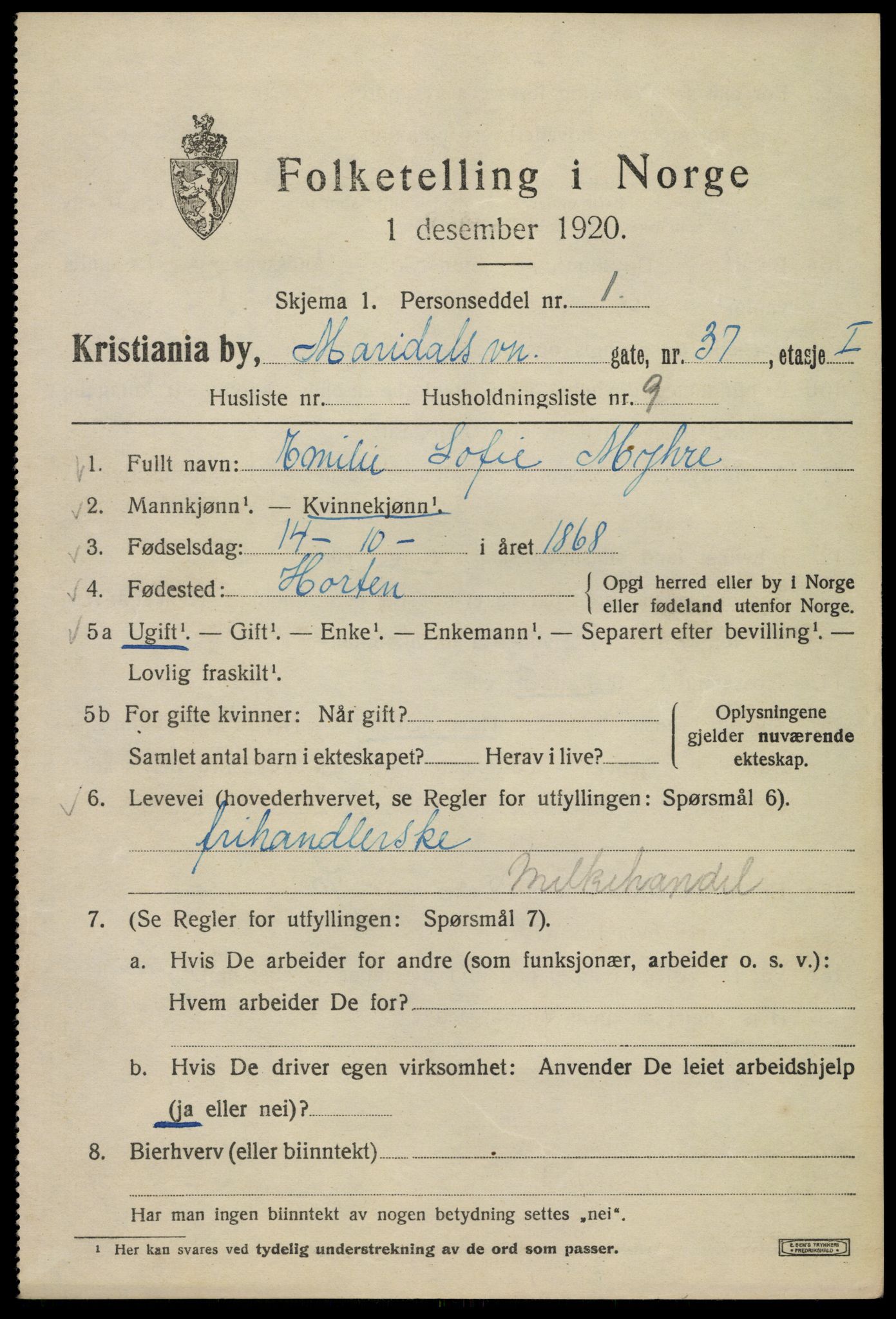 SAO, 1920 census for Kristiania, 1920, p. 378027