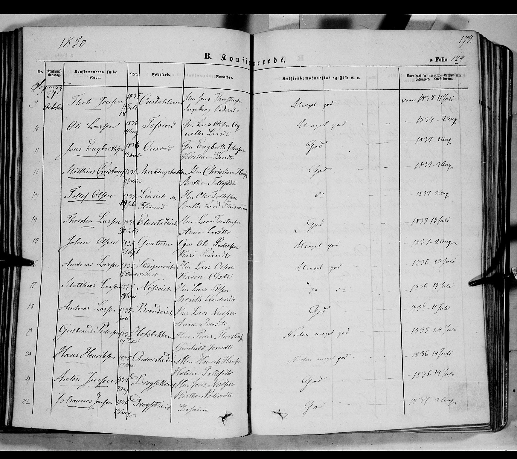 Biri prestekontor, AV/SAH-PREST-096/H/Ha/Haa/L0005: Parish register (official) no. 5, 1843-1854, p. 174