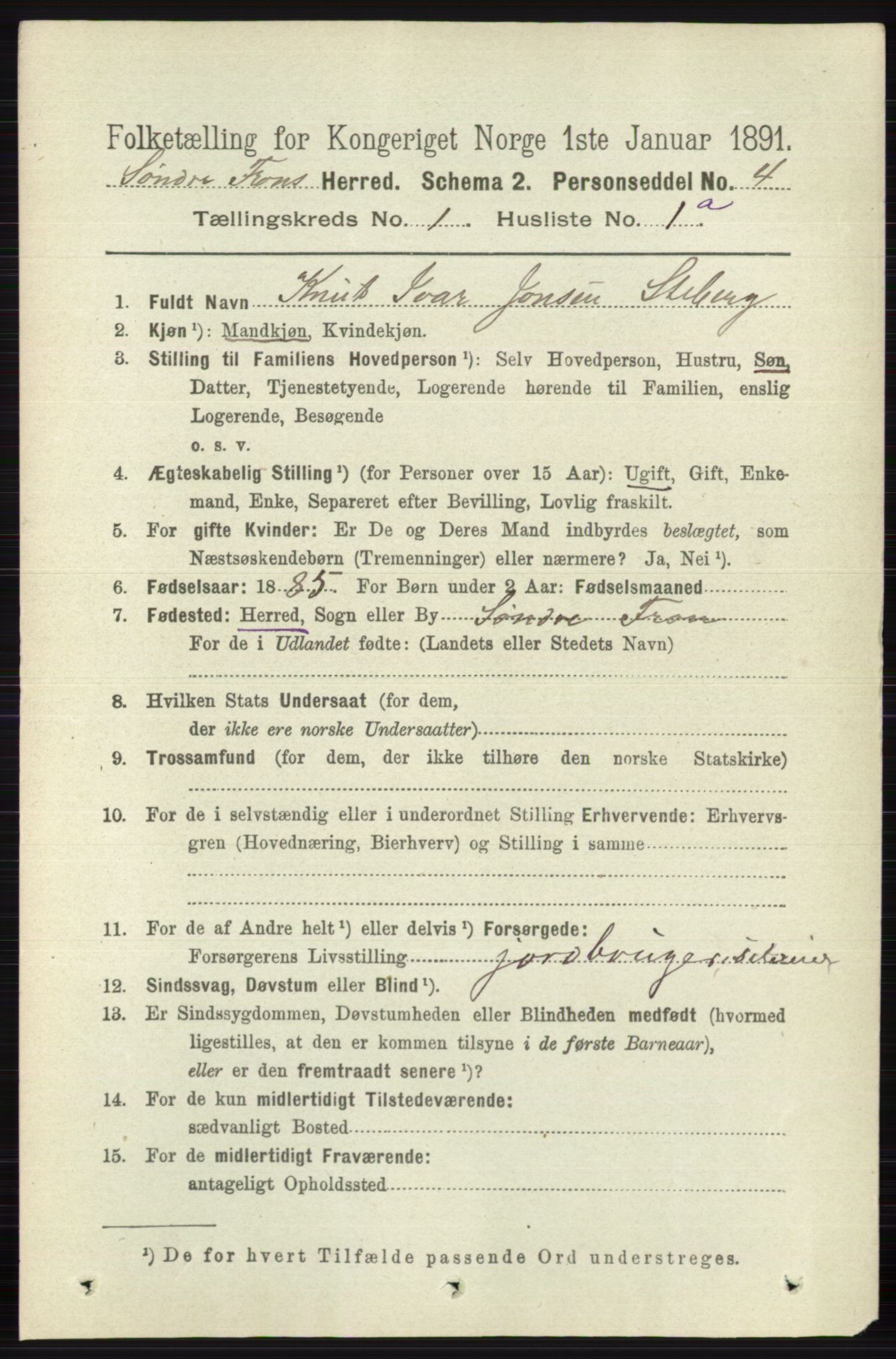 RA, 1891 census for 0519 Sør-Fron, 1891, p. 99