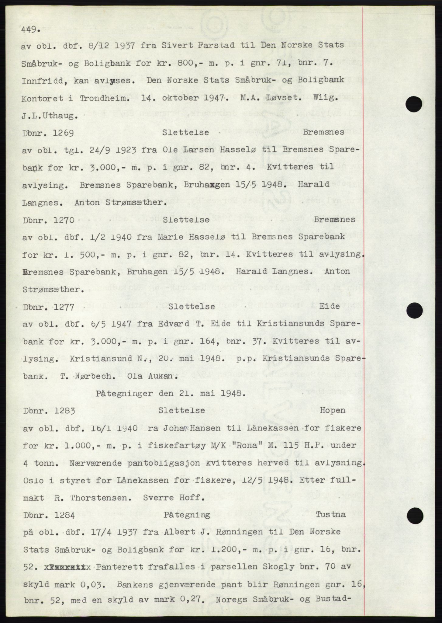 Nordmøre sorenskriveri, SAT/A-4132/1/2/2Ca: Mortgage book no. C82b, 1946-1951, Diary no: : 1269/1948