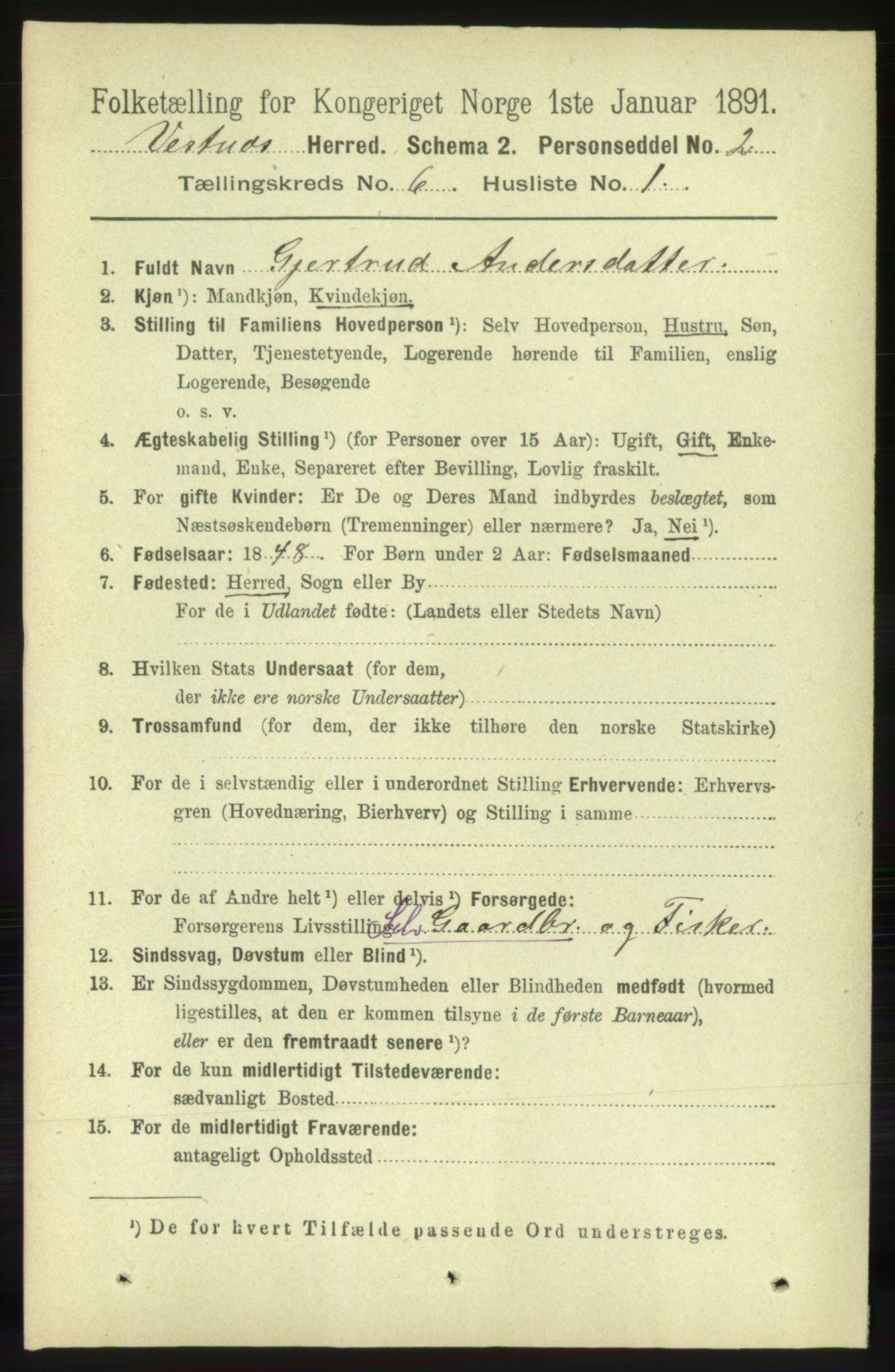 RA, 1891 census for 1535 Vestnes, 1891, p. 2194