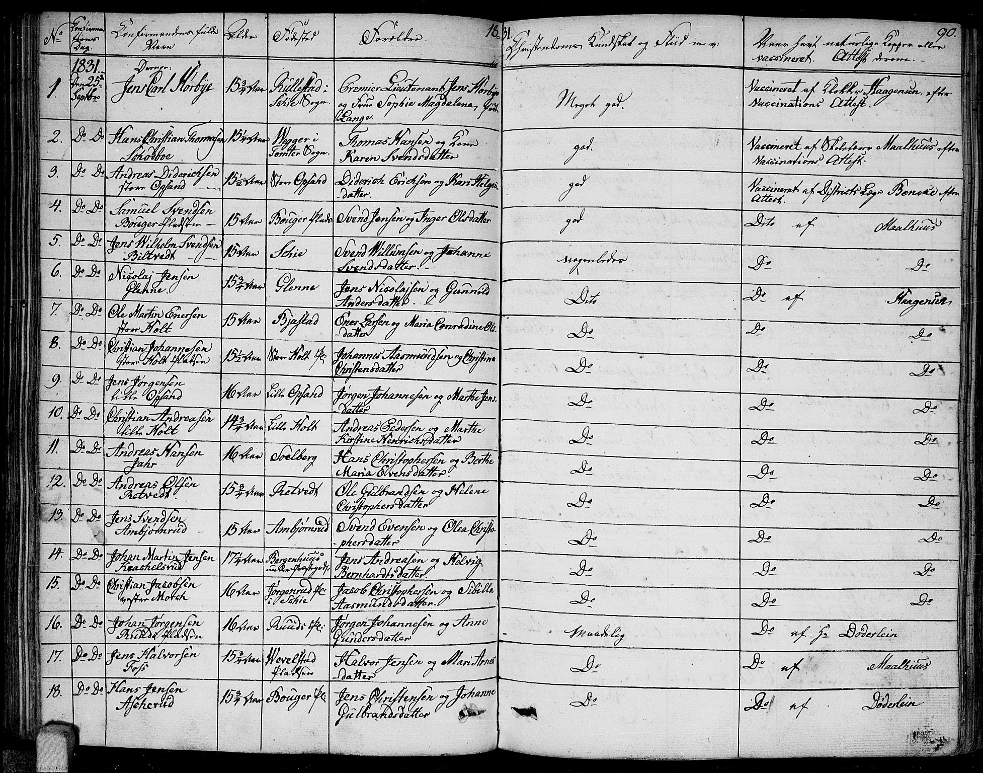 Kråkstad prestekontor Kirkebøker, SAO/A-10125a/F/Fa/L0004: Parish register (official) no. I 4, 1825-1837, p. 90