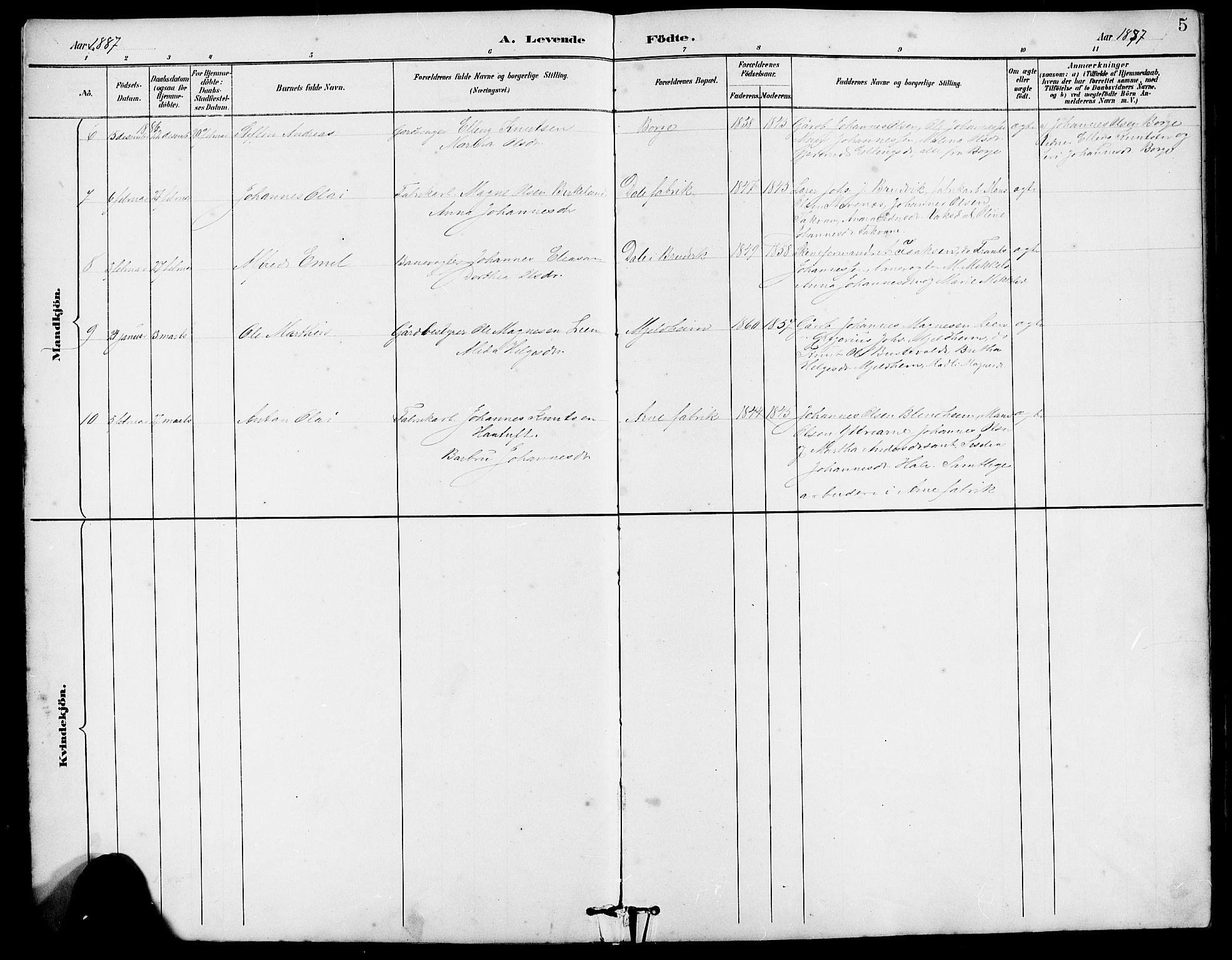 Arna Sokneprestembete, AV/SAB-A-74001/H/Ha/Hab: Parish register (copy) no. A 3, 1887-1897, p. 5