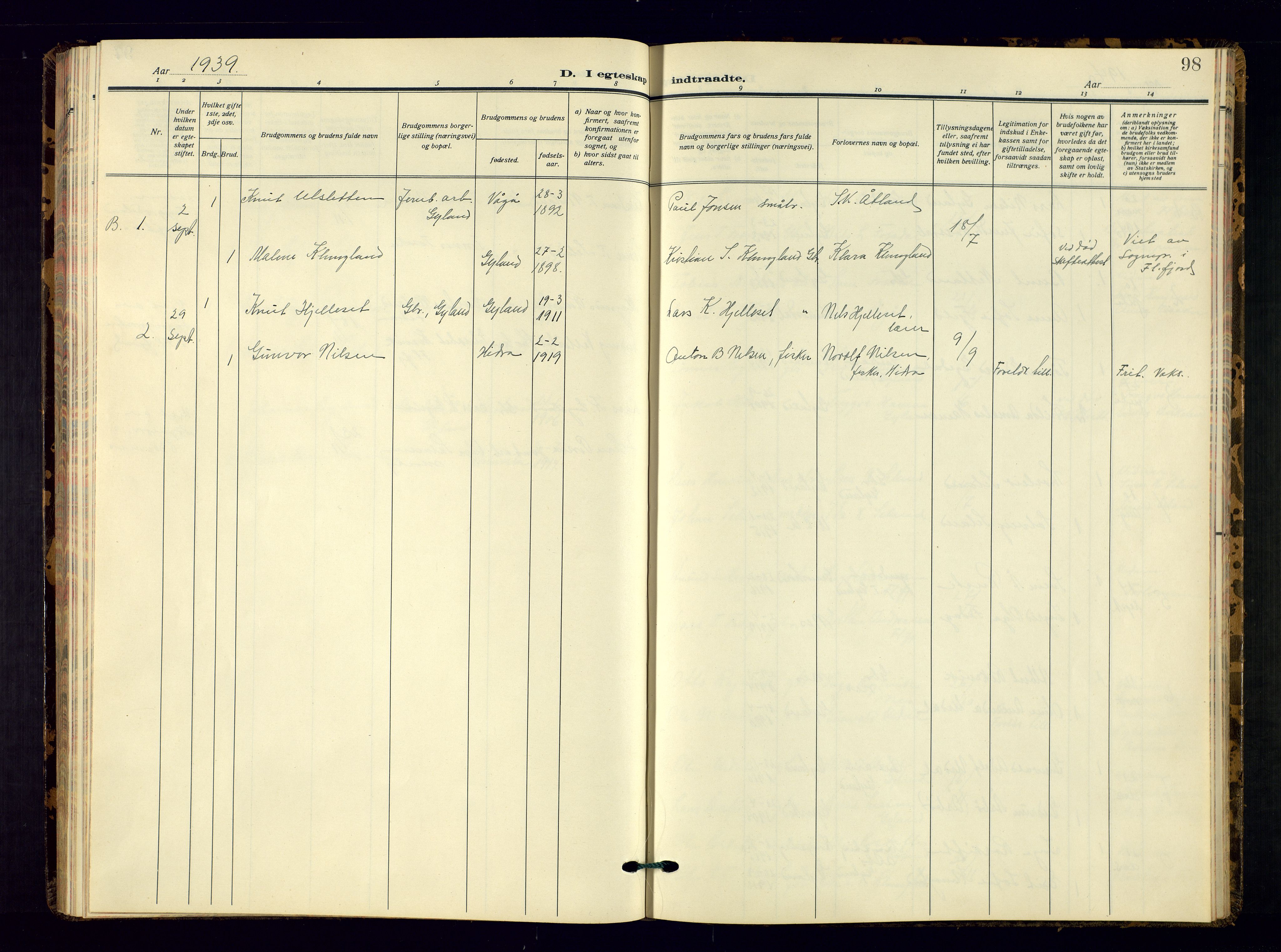 Bakke sokneprestkontor, SAK/1111-0002/F/Fb/Fbb/L0005: Parish register (copy) no. B 5, 1927-1947, p. 98