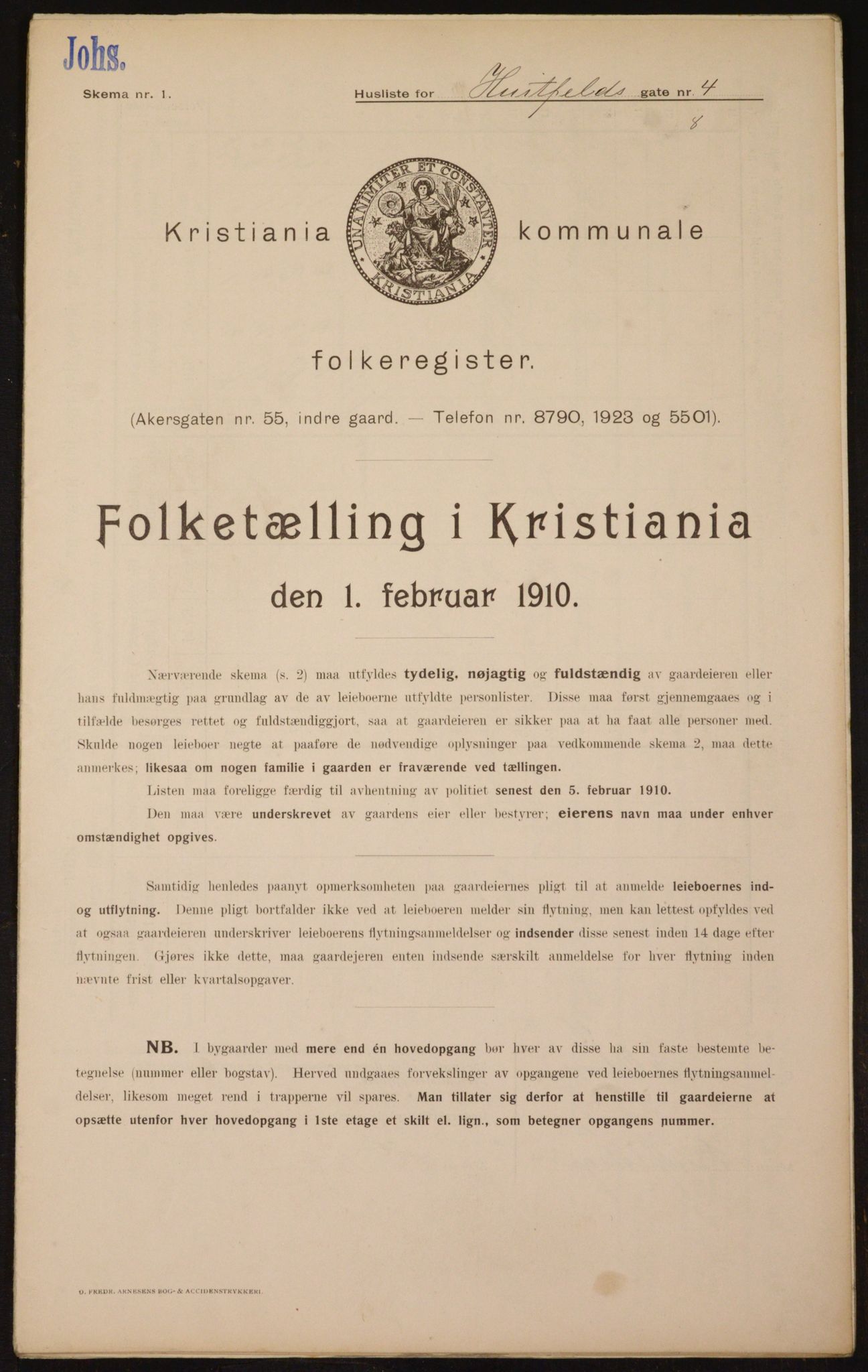 OBA, Municipal Census 1910 for Kristiania, 1910, p. 40754