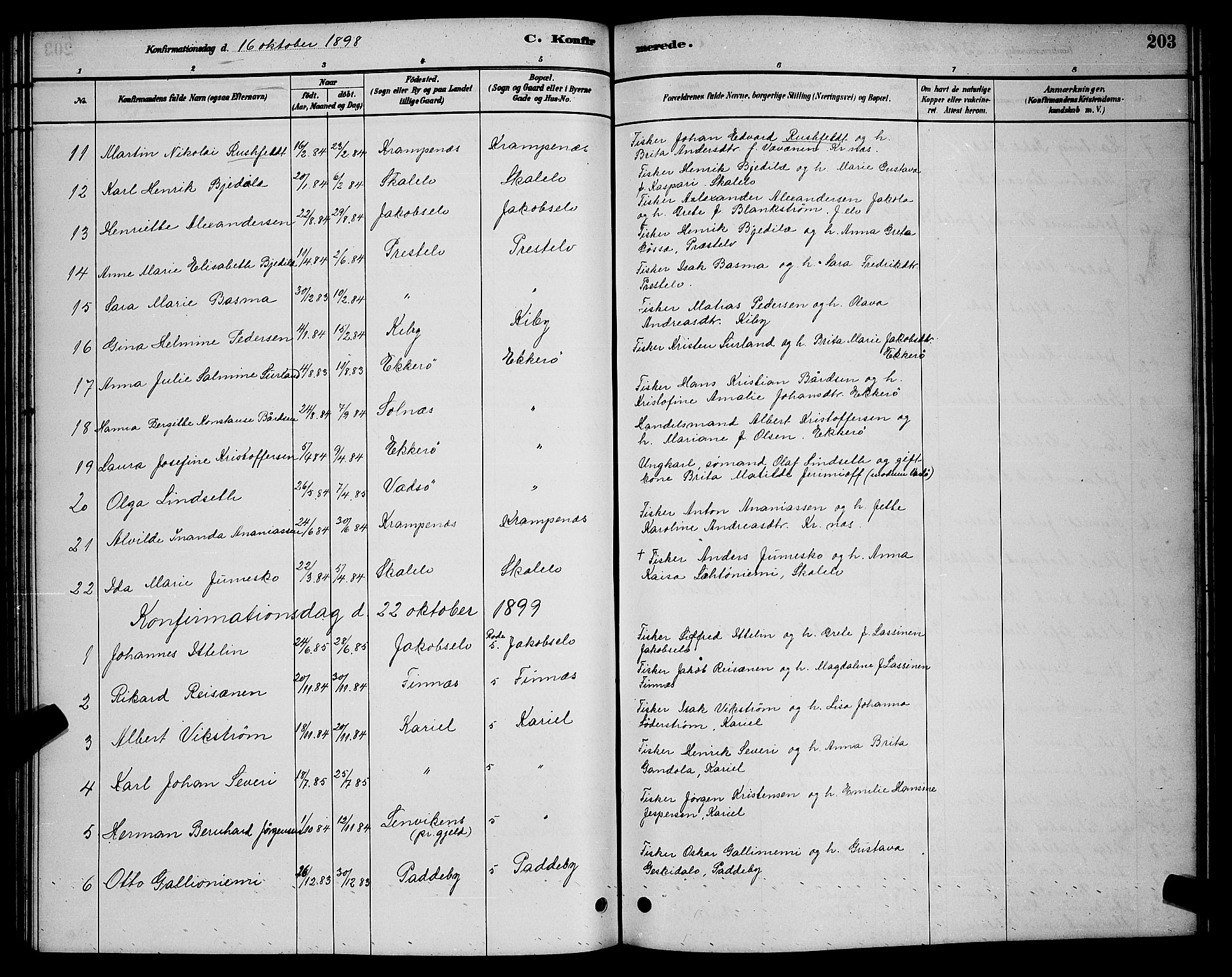 Vadsø sokneprestkontor, SATØ/S-1325/H/Hb/L0003klokker: Parish register (copy) no. 3, 1881-1901, p. 203