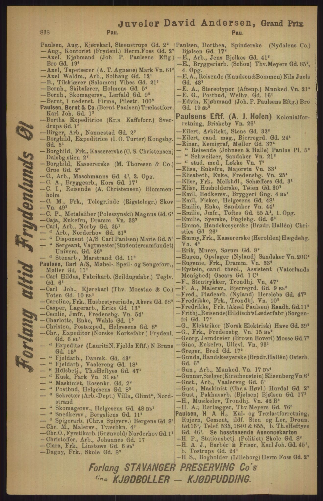 Kristiania/Oslo adressebok, PUBL/-, 1911, p. 838