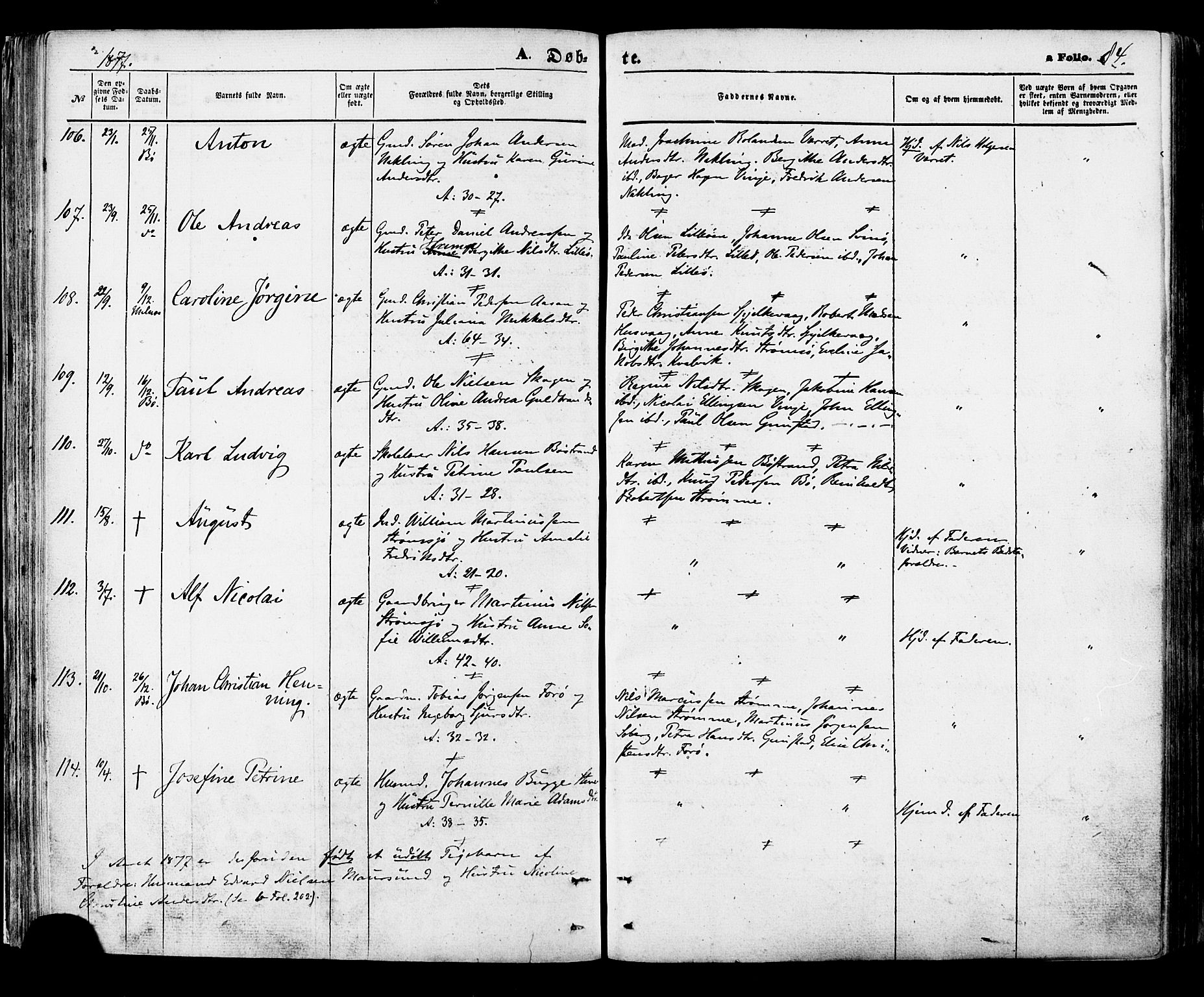 Ministerialprotokoller, klokkerbøker og fødselsregistre - Nordland, AV/SAT-A-1459/891/L1301: Parish register (official) no. 891A06, 1870-1878, p. 84