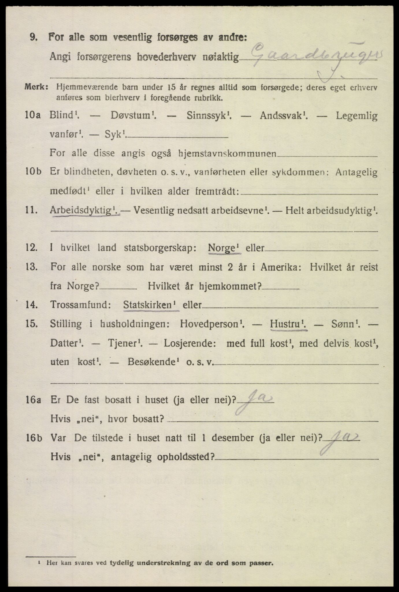 SAK, 1920 census for Vegårshei, 1920, p. 2537