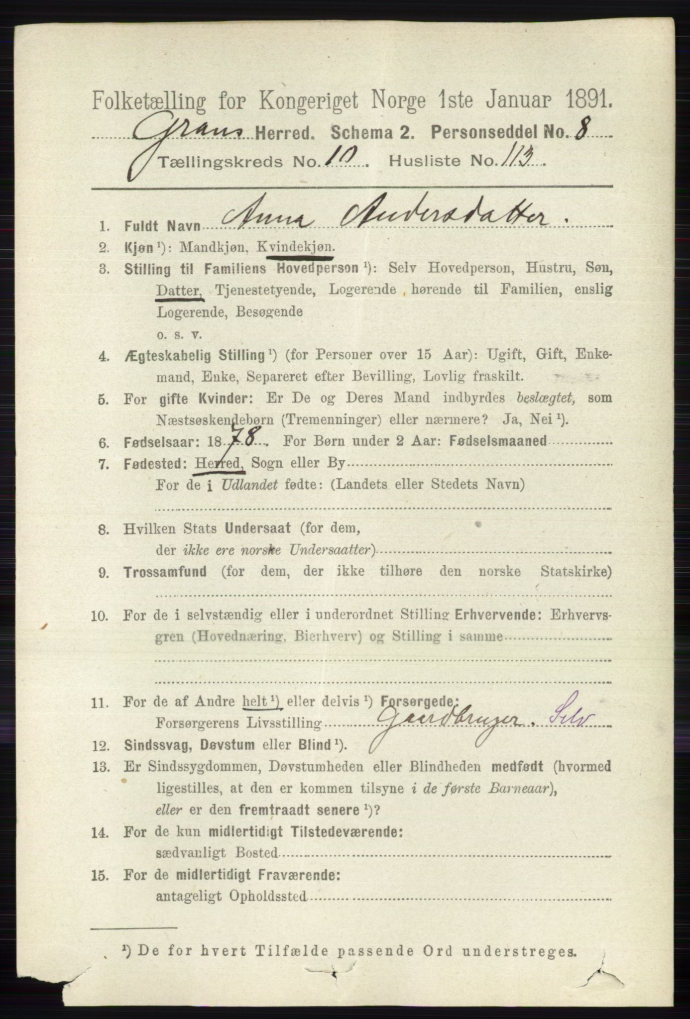 RA, 1891 census for 0534 Gran, 1891, p. 5354