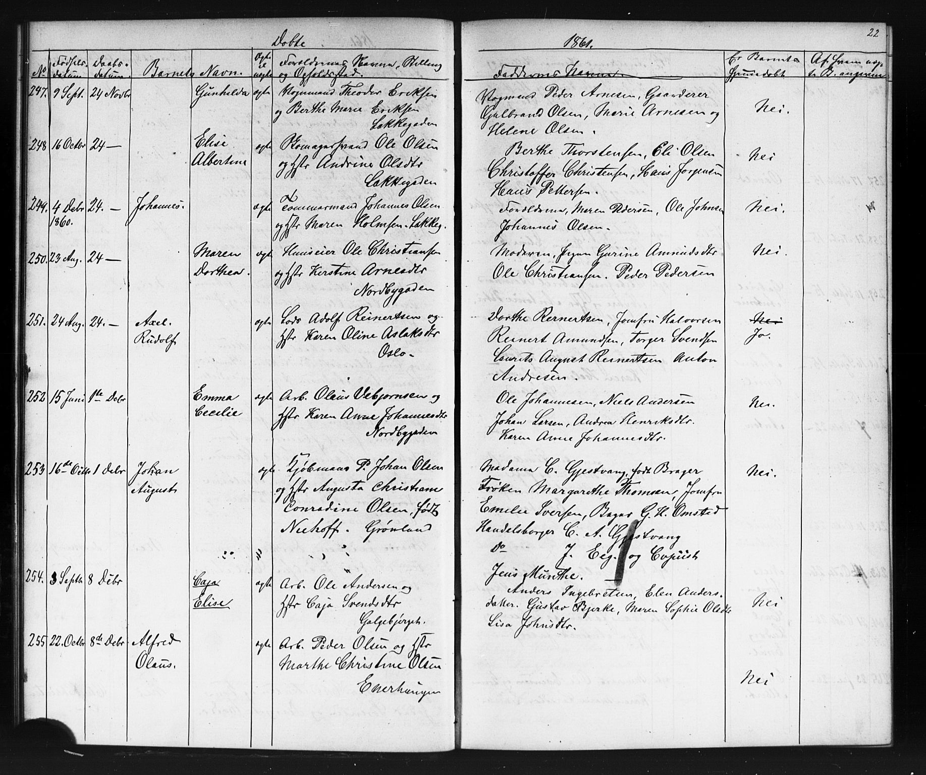 Grønland prestekontor Kirkebøker, AV/SAO-A-10848/G/Ga/L0002: Parish register (copy) no. 2, 1861-1863, p. 22