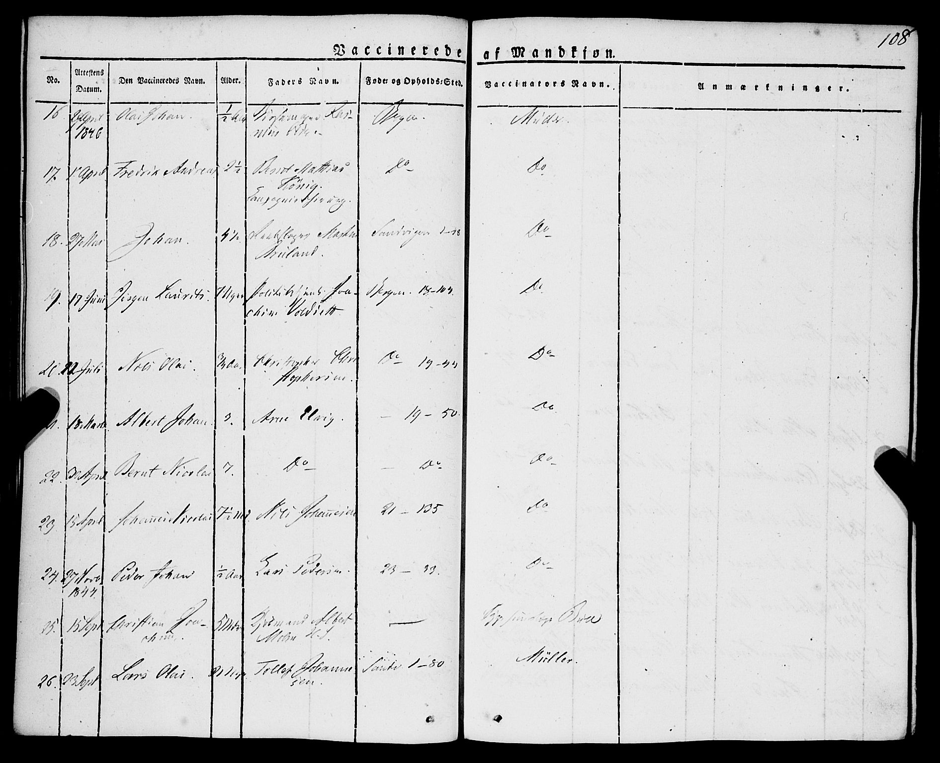 Korskirken sokneprestembete, SAB/A-76101/H/Haa/L0050: Parish register (official) no. F 1, 1821-1869, p. 108