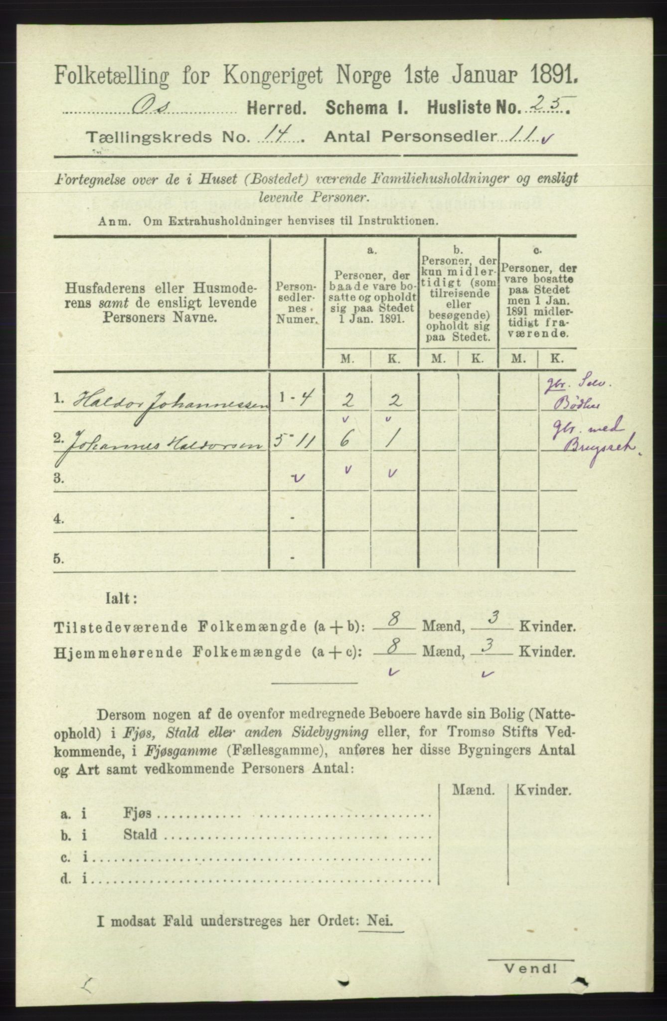 RA, 1891 census for 1243 Os, 1891, p. 3082