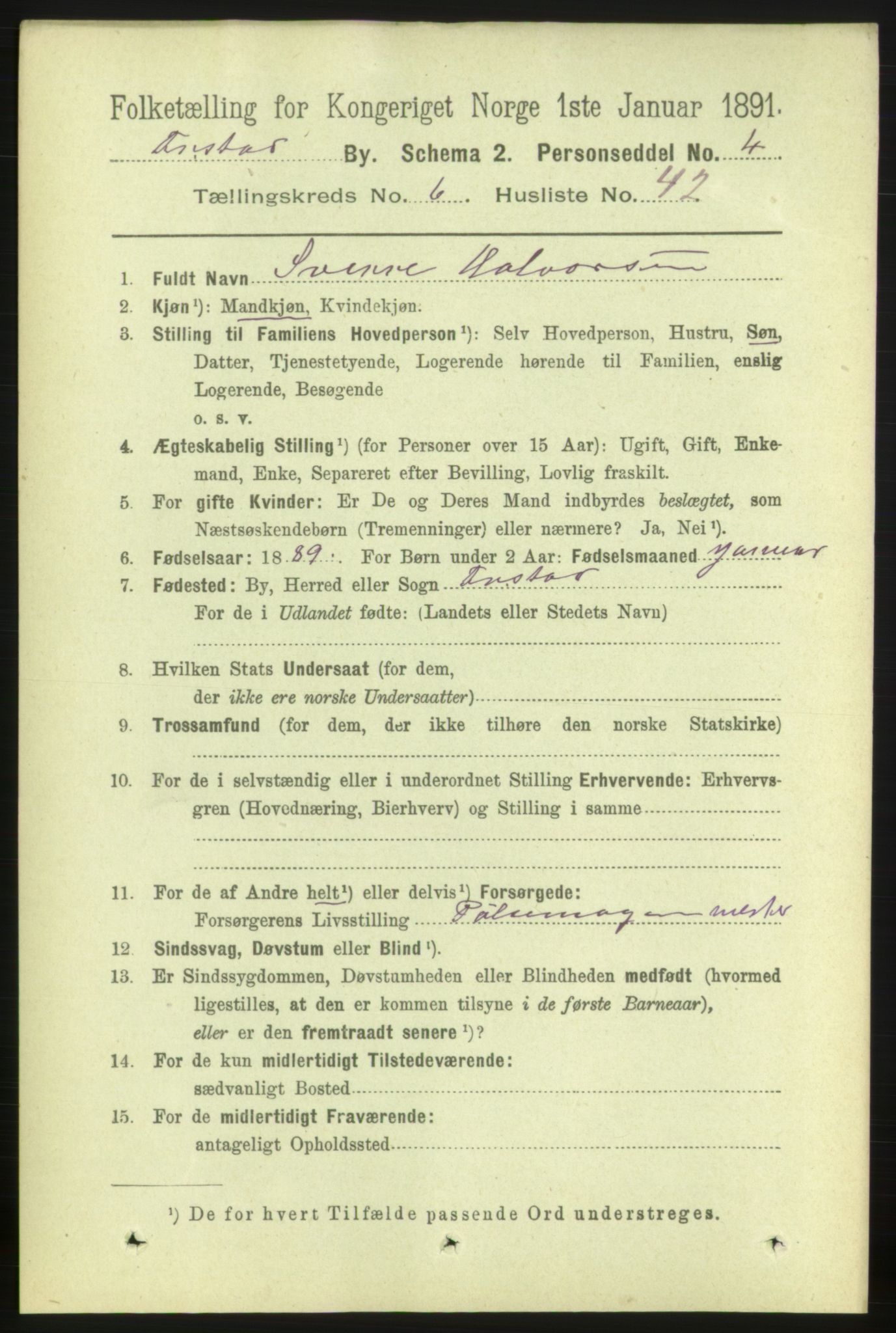 RA, 1891 census for 0103 Fredrikstad, 1891, p. 8020