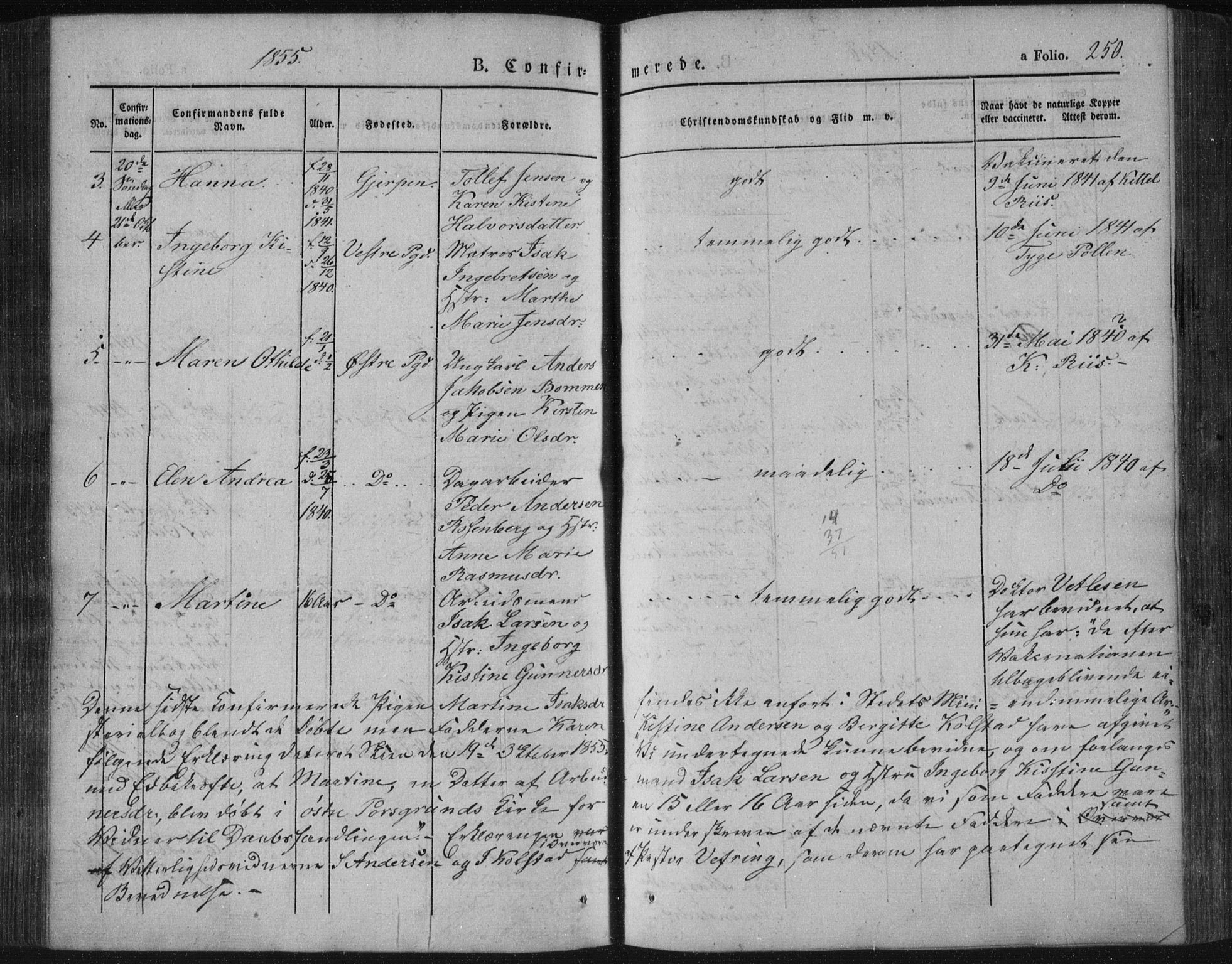 Porsgrunn kirkebøker , AV/SAKO-A-104/F/Fa/L0006: Parish register (official) no. 6, 1841-1857, p. 250