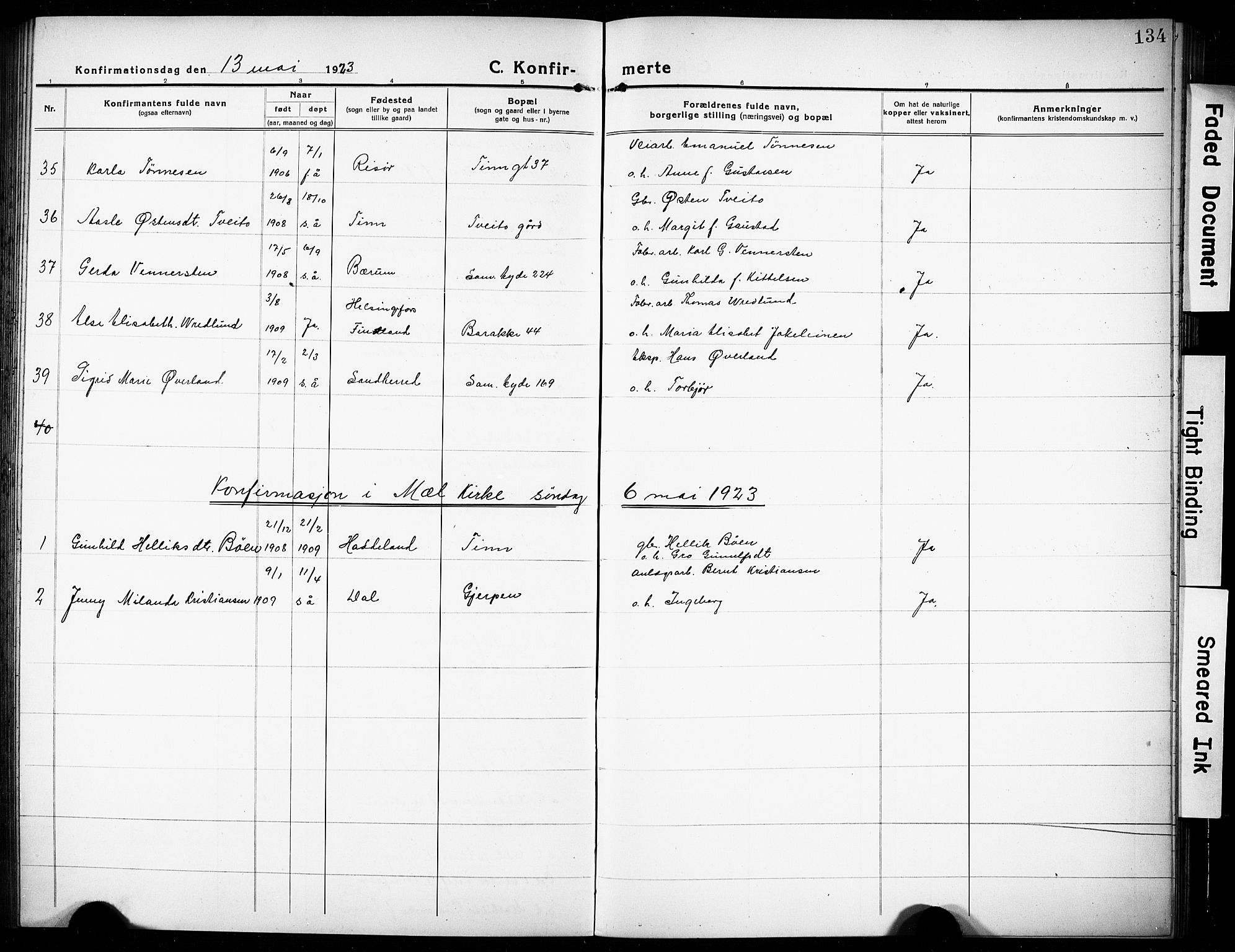 Rjukan kirkebøker, AV/SAKO-A-294/G/Ga/L0003: Parish register (copy) no. 3, 1920-1928, p. 134