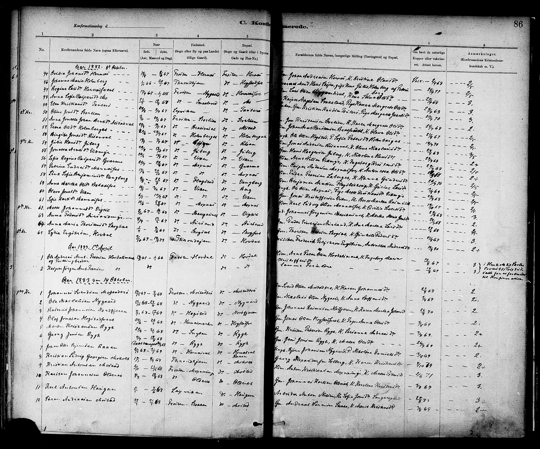 Ministerialprotokoller, klokkerbøker og fødselsregistre - Nord-Trøndelag, AV/SAT-A-1458/713/L0120: Parish register (official) no. 713A09, 1878-1887, p. 86