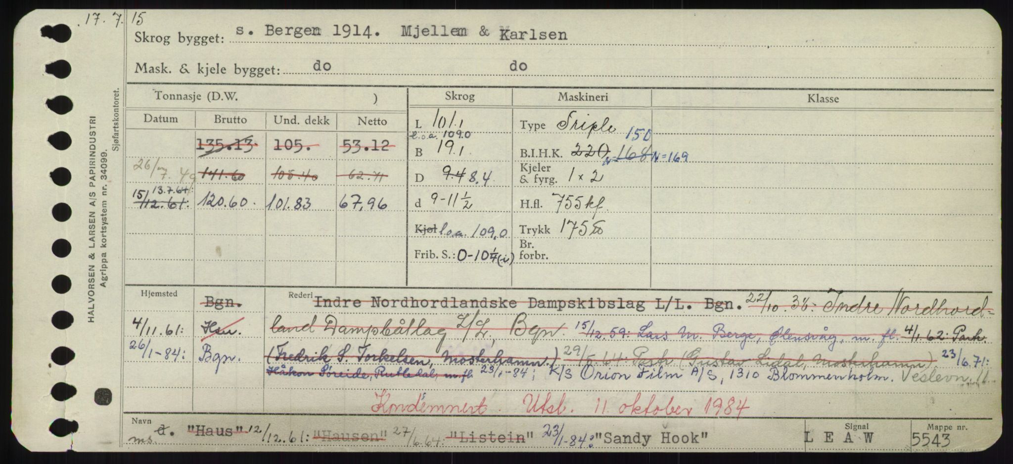 Sjøfartsdirektoratet med forløpere, Skipsmålingen, RA/S-1627/H/Hd/L0032: Fartøy, San-Seve, p. 113