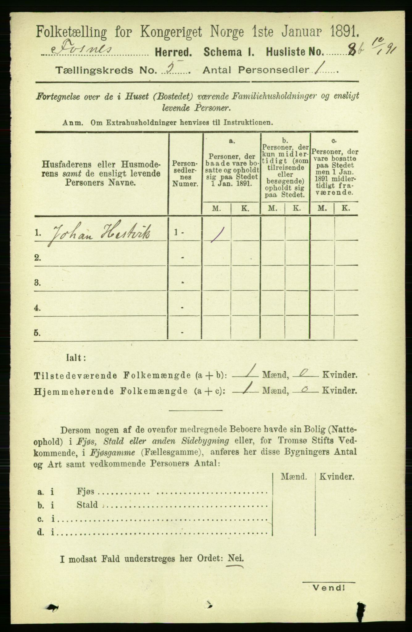 RA, 1891 census for 1748 Fosnes, 1891, p. 2666