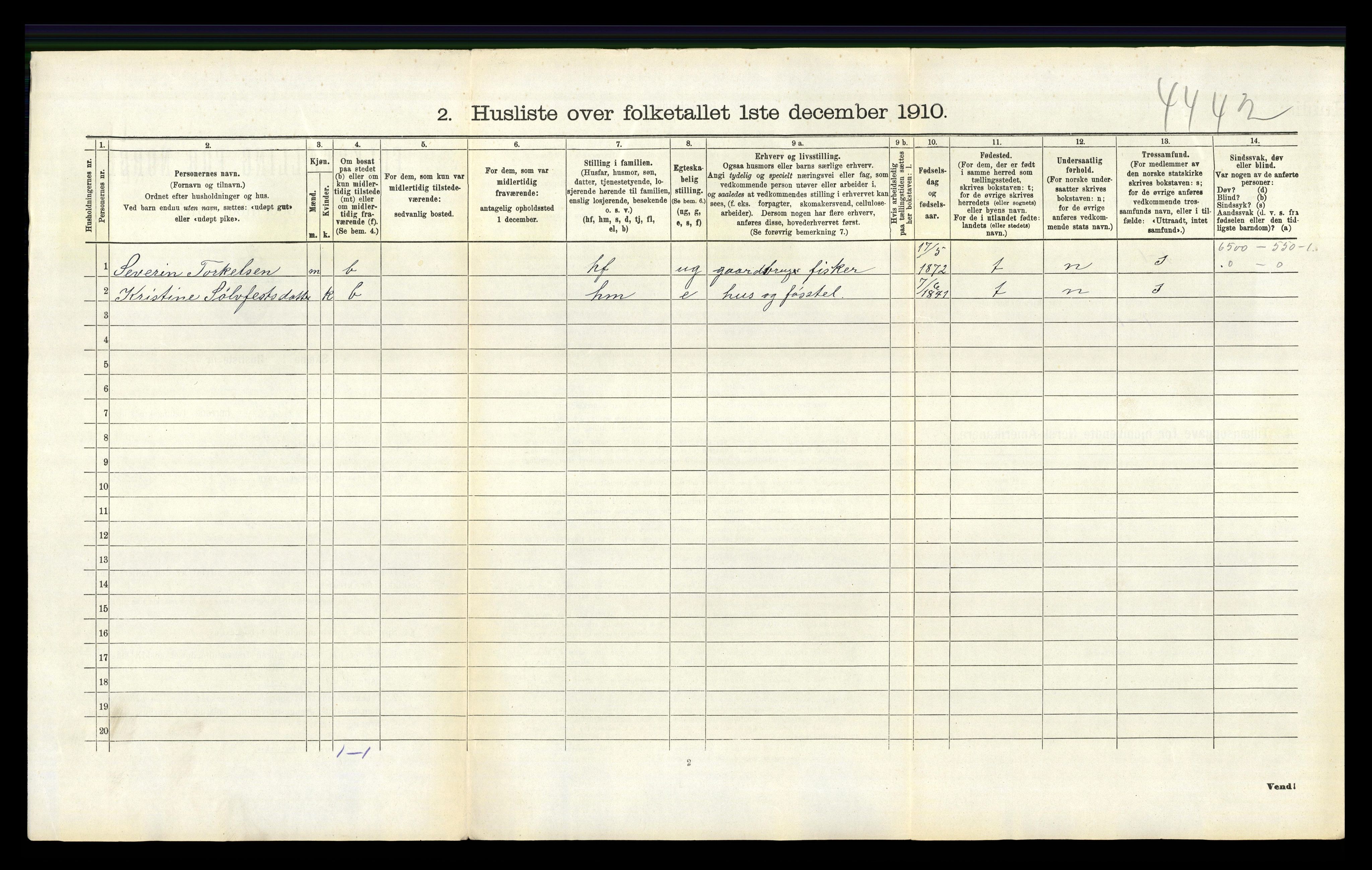 RA, 1910 census for Vikedal, 1910, p. 402