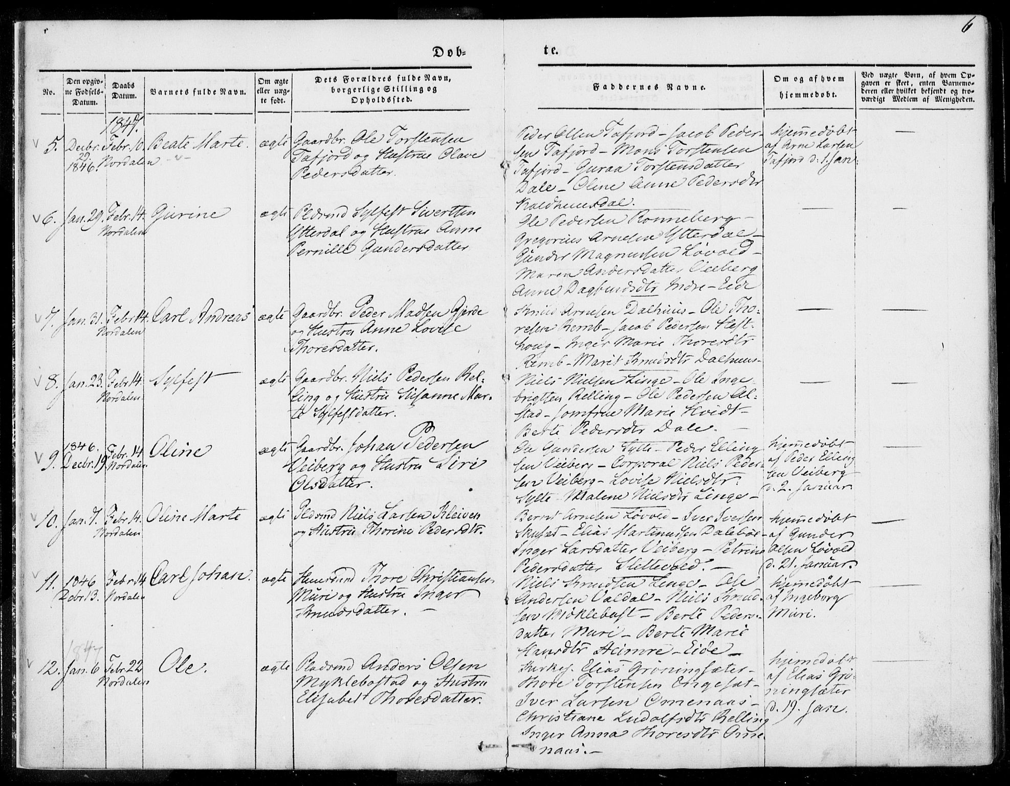 Ministerialprotokoller, klokkerbøker og fødselsregistre - Møre og Romsdal, SAT/A-1454/519/L0249: Parish register (official) no. 519A08, 1846-1868, p. 6