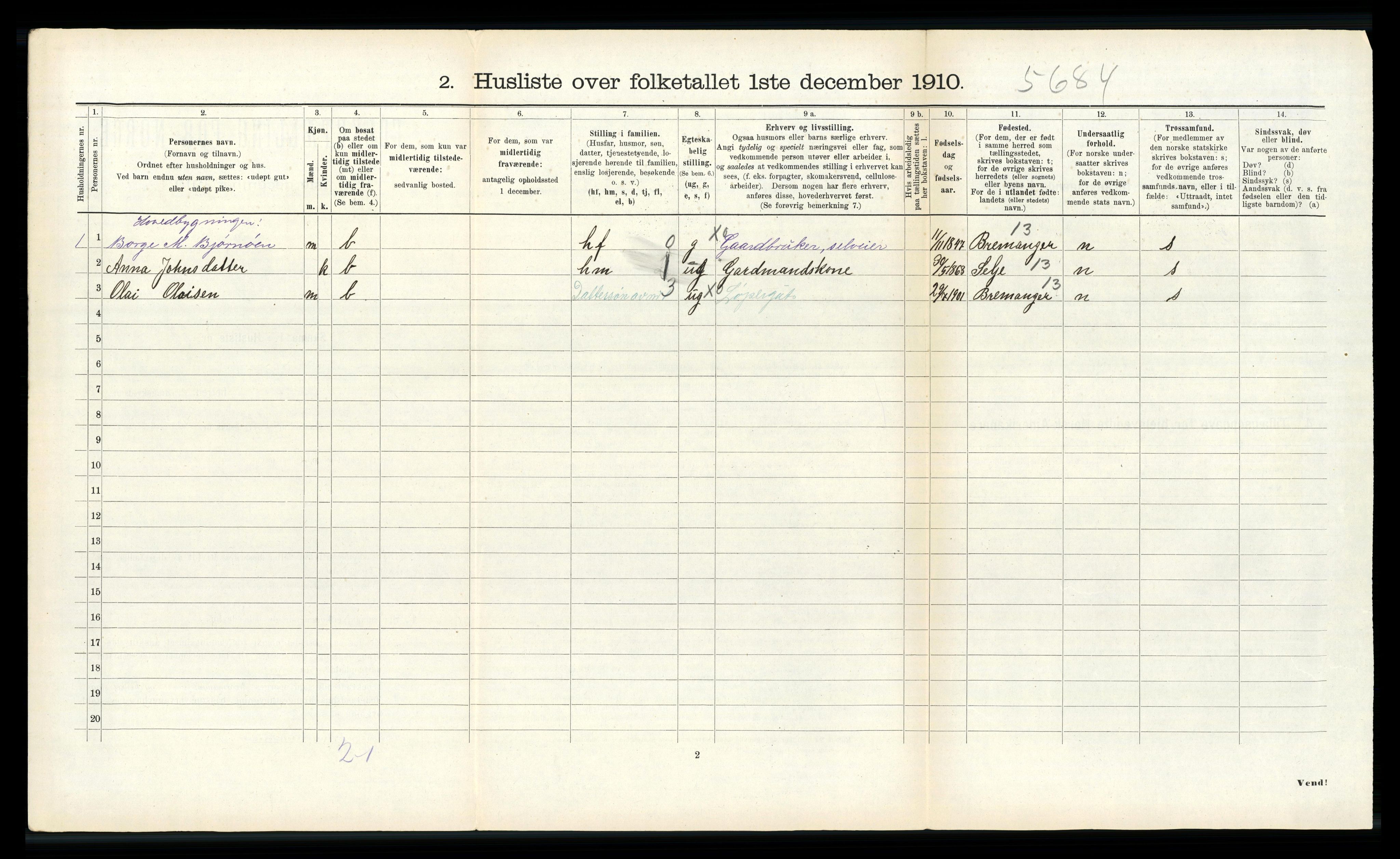 RA, 1910 census for Davik, 1910, p. 815