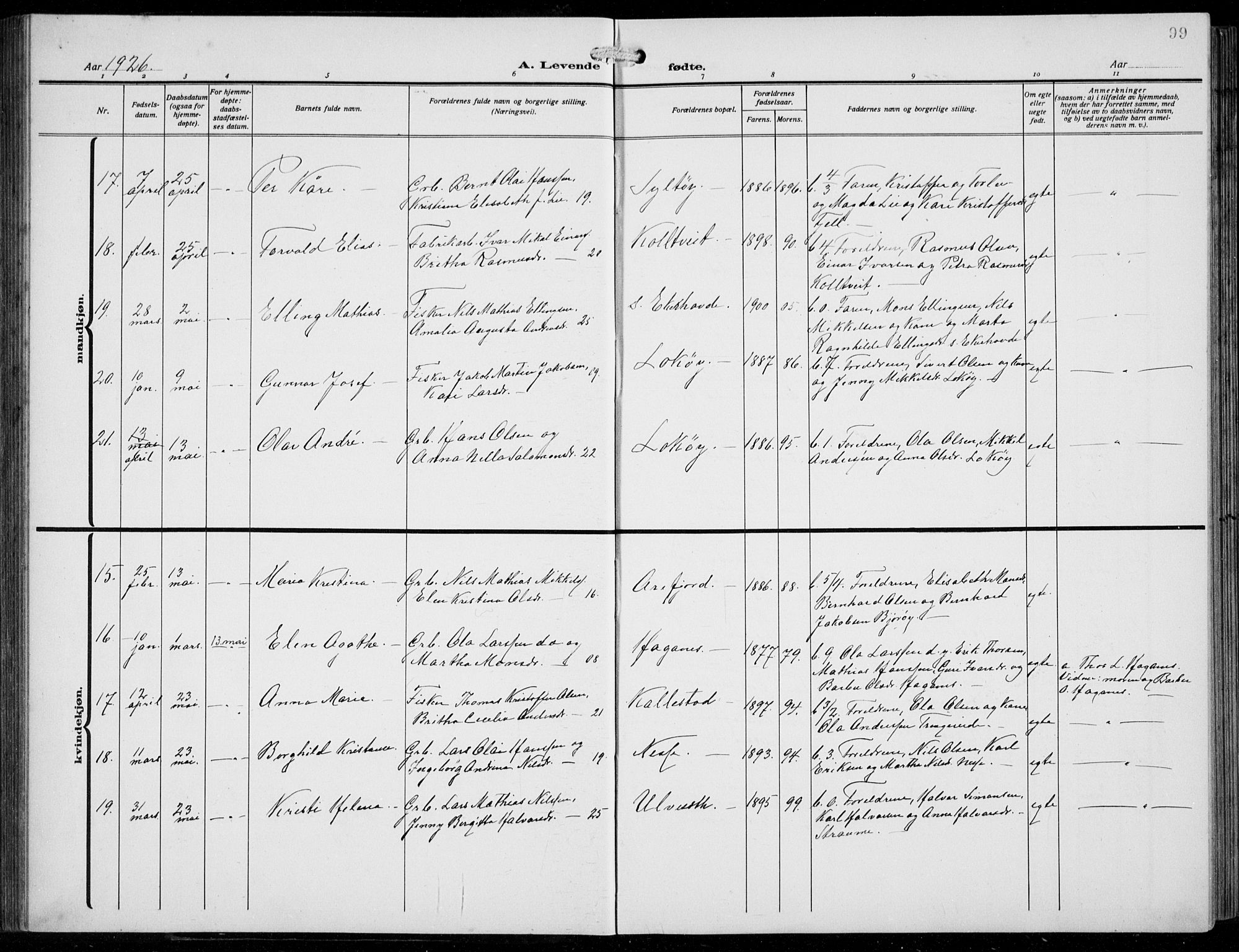Fjell sokneprestembete, AV/SAB-A-75301/H/Hab: Parish register (copy) no. A  6, 1918-1936, p. 99