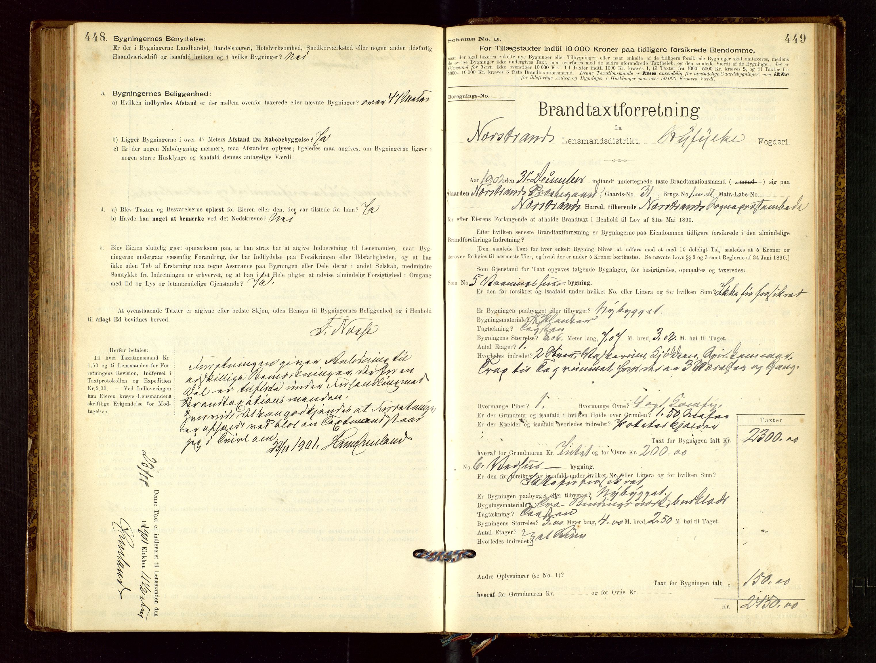 Nedstrand lensmannskontor, SAST/A-100236/Gob/L0001: "Brandtaxationsprotokol for Nerstrand Lensmandsdistrikt Ryfylke fogderi", 1895-1915, p. 448-449