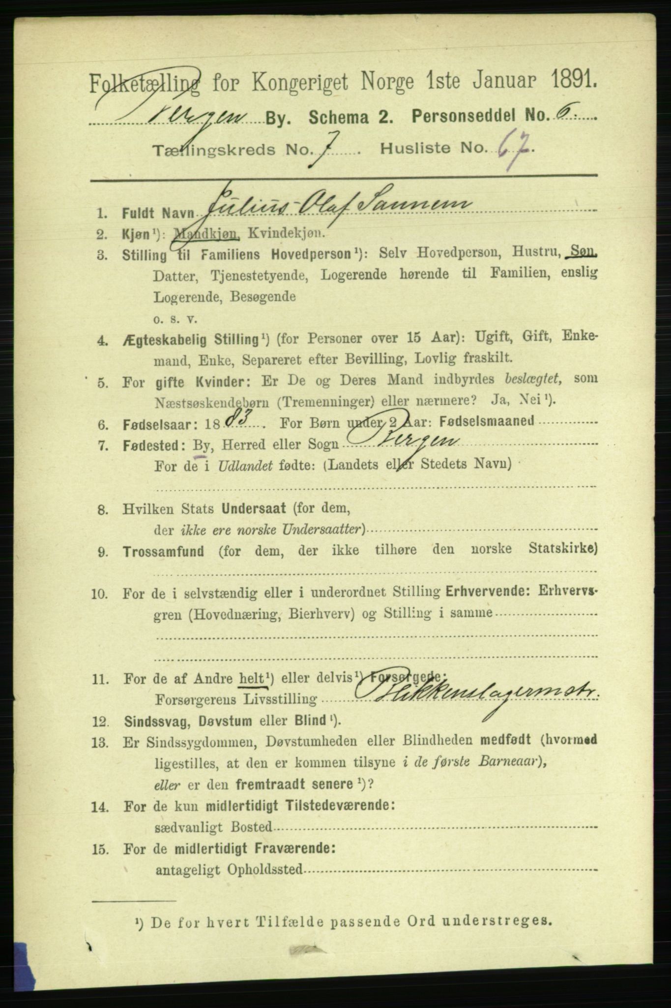 RA, 1891 Census for 1301 Bergen, 1891, p. 16544