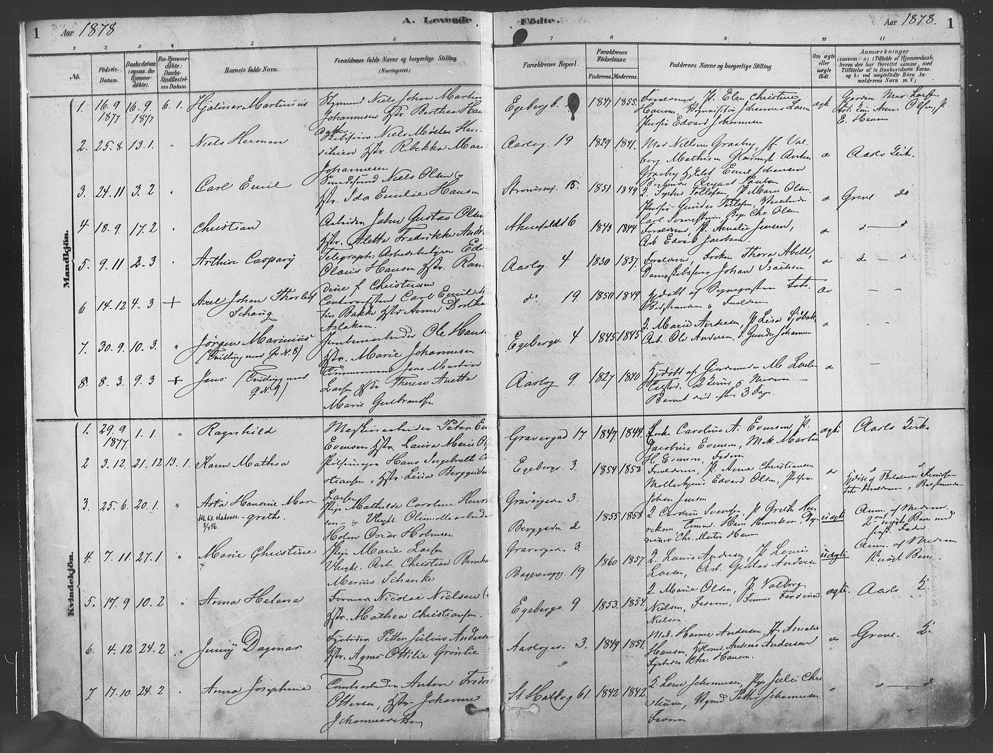 Gamlebyen prestekontor Kirkebøker, AV/SAO-A-10884/F/Fa/L0005: Parish register (official) no. 5, 1878-1889, p. 1