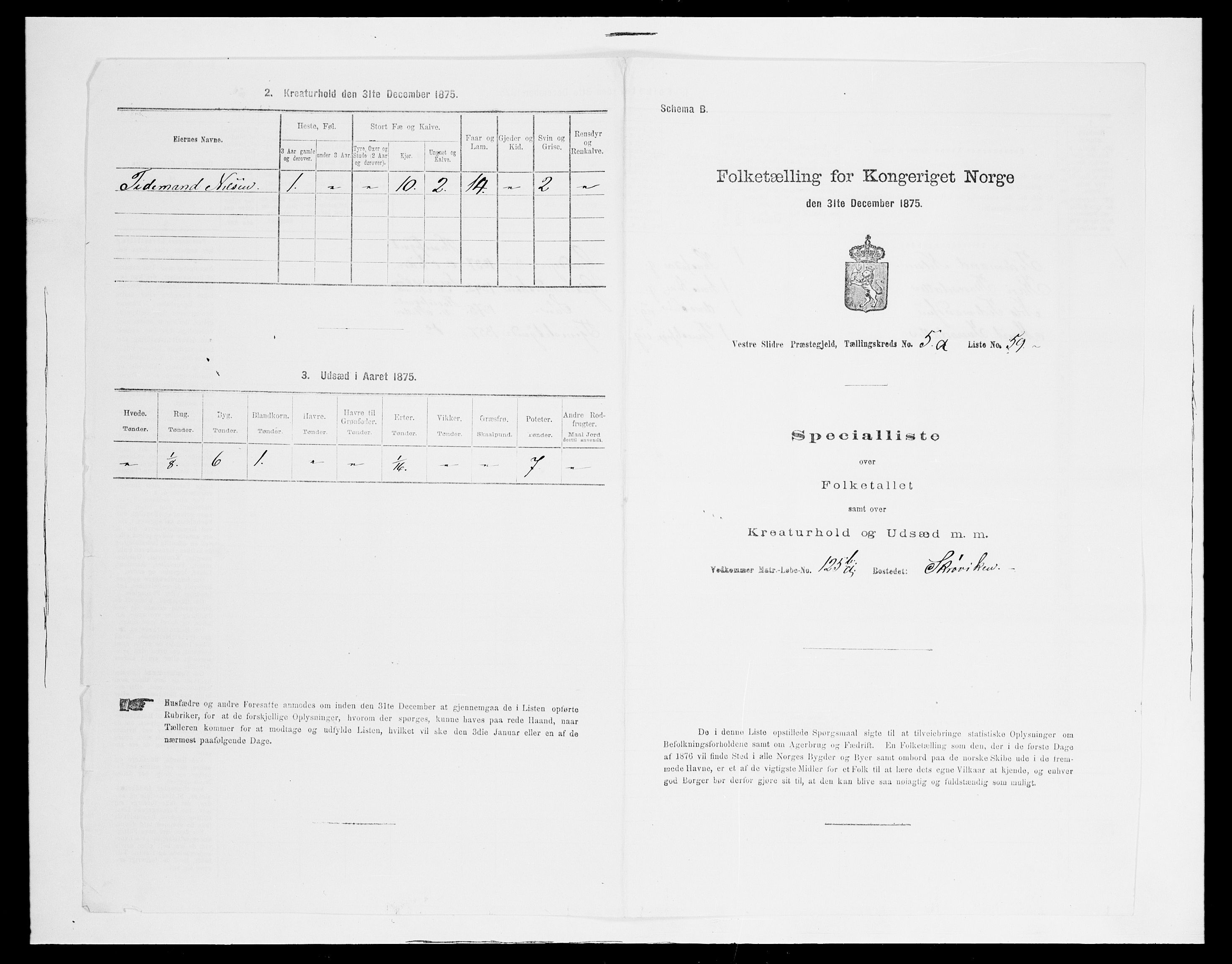 SAH, 1875 census for 0543P Vestre Slidre, 1875, p. 656