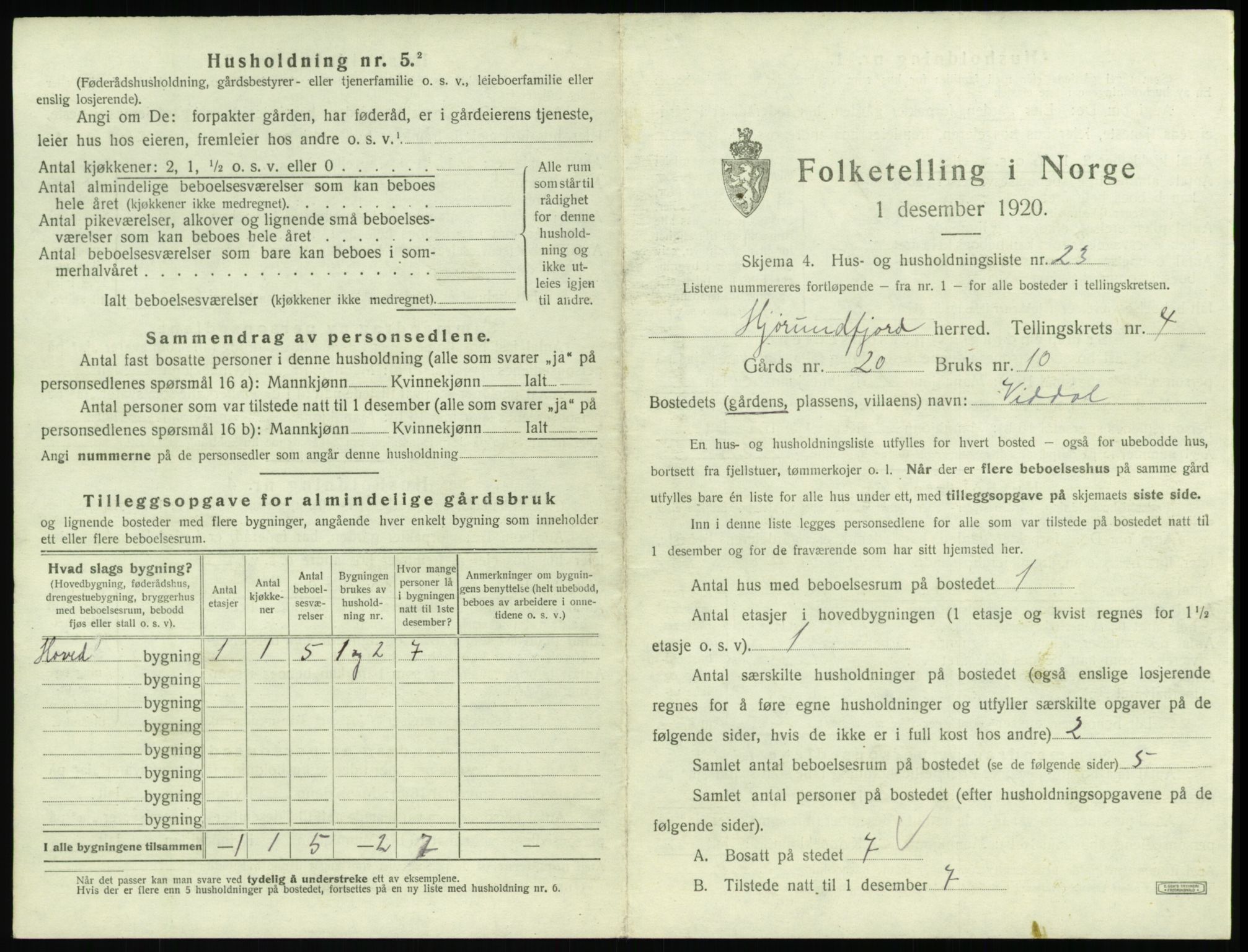 SAT, 1920 census for Hjørundfjord, 1920, p. 221