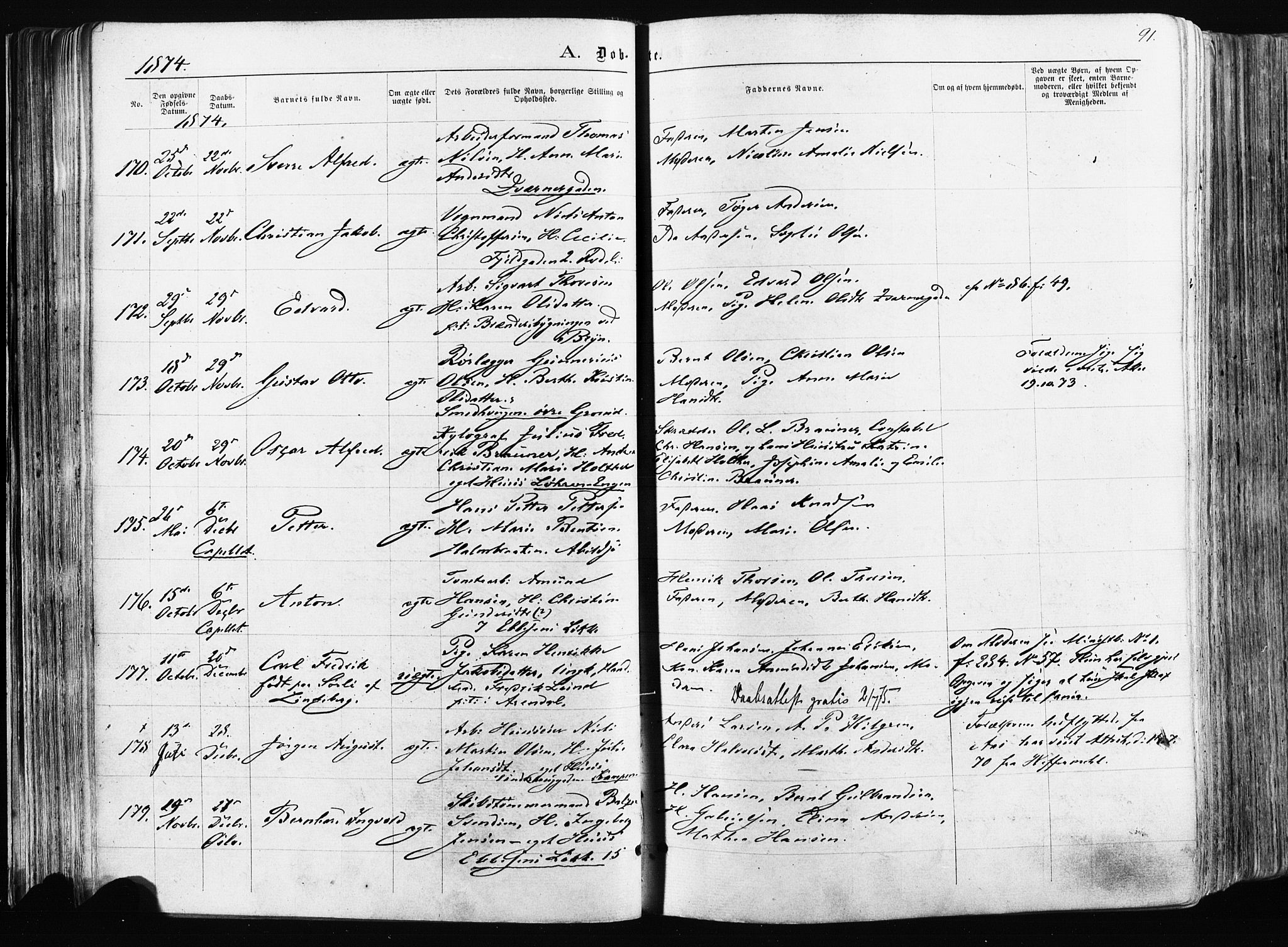 Østre Aker prestekontor Kirkebøker, AV/SAO-A-10840/F/Fa/L0003: Parish register (official) no. I 3, 1869-1875, p. 91