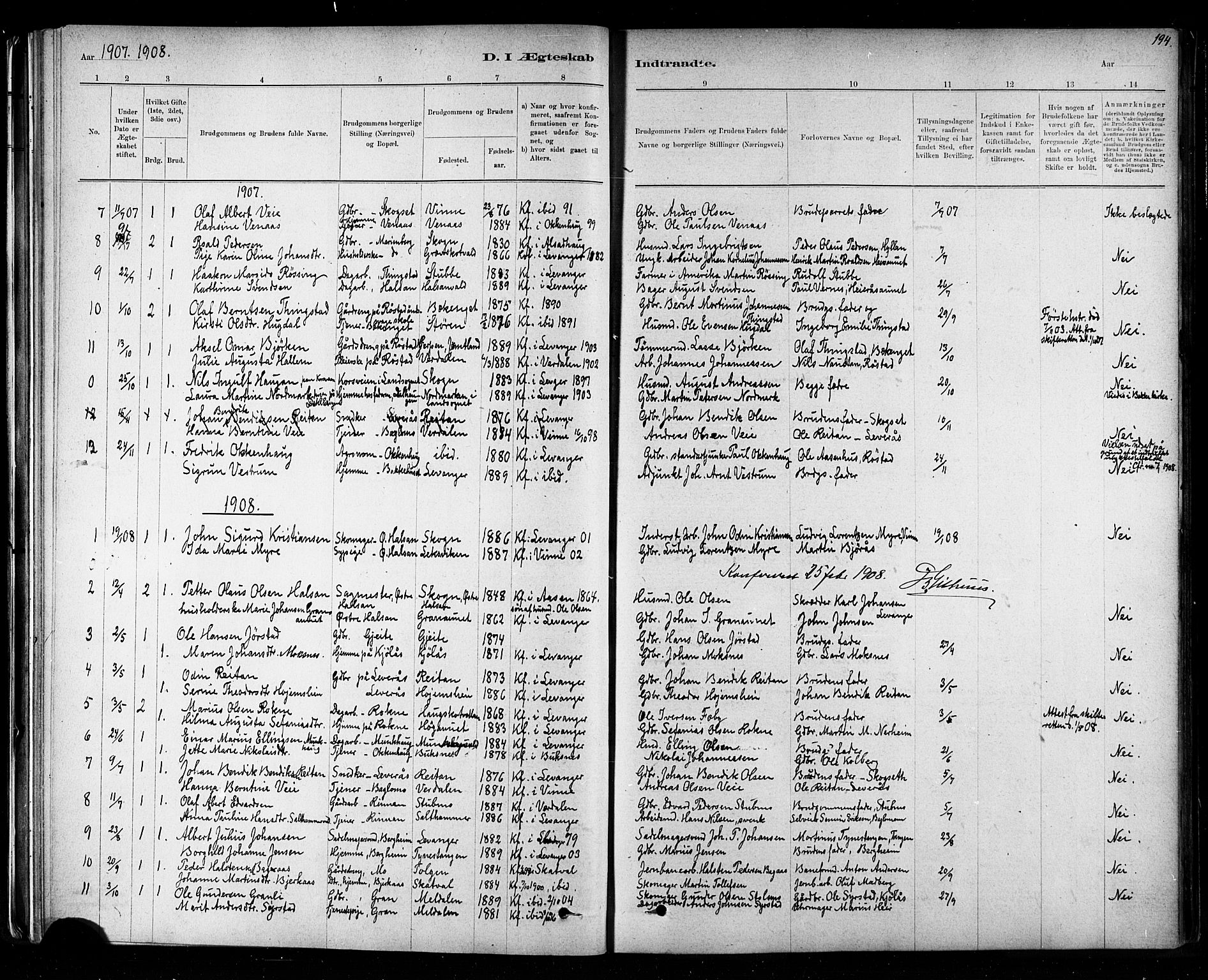 Ministerialprotokoller, klokkerbøker og fødselsregistre - Nord-Trøndelag, SAT/A-1458/721/L0208: Parish register (copy) no. 721C01, 1880-1917, p. 194