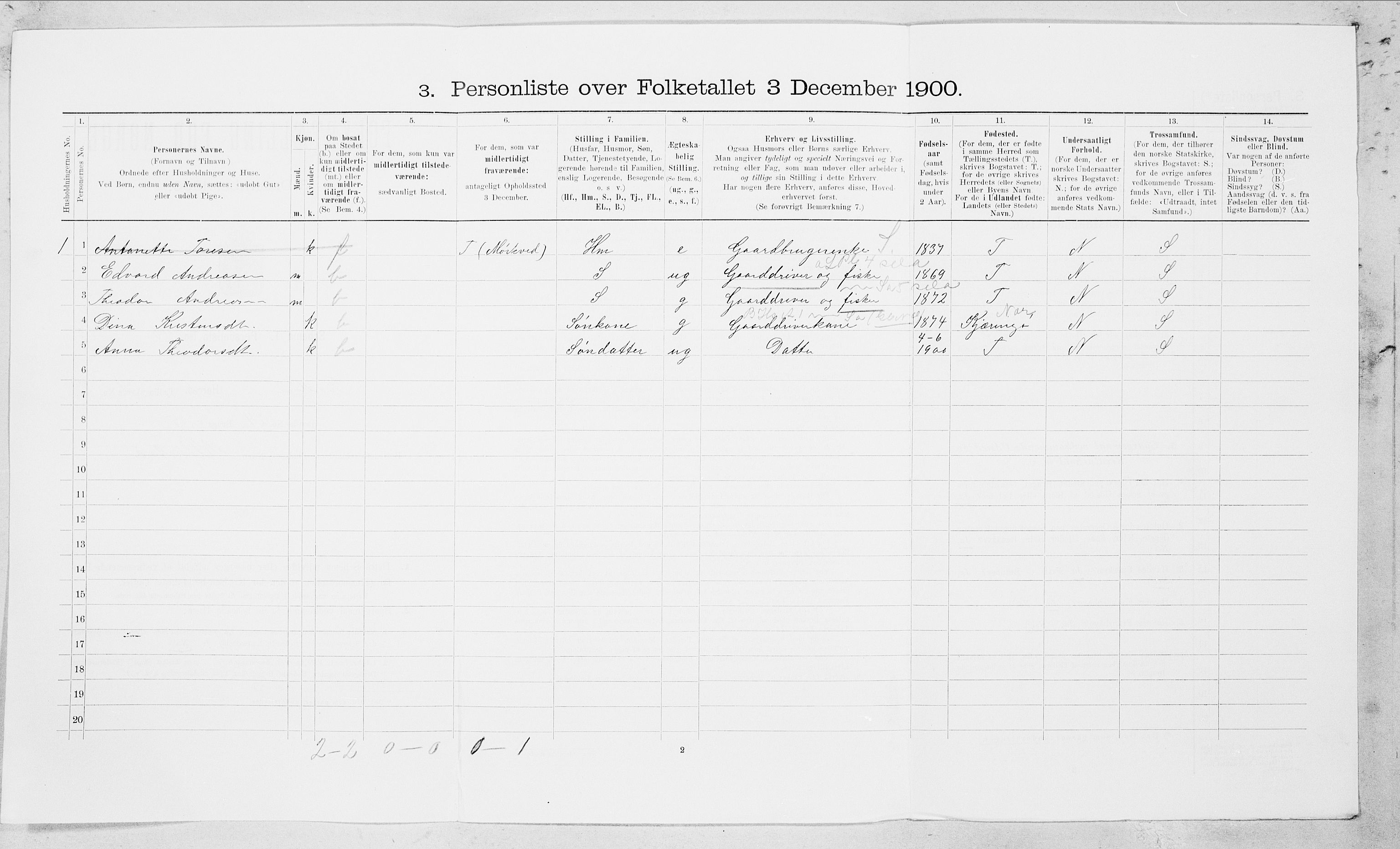 SAT, 1900 census for Bodin, 1900, p. 211