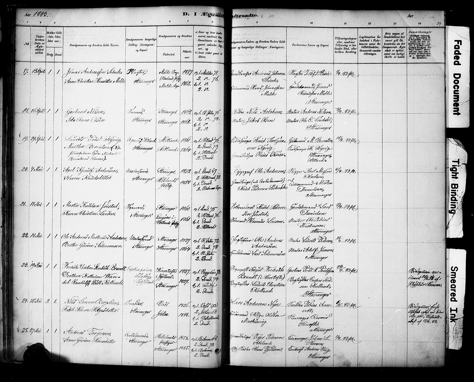 Domkirken sokneprestkontor, AV/SAST-A-101812/001/30/30BA/L0029: Parish register (official) no. A 28, 1878-1904, p. 39