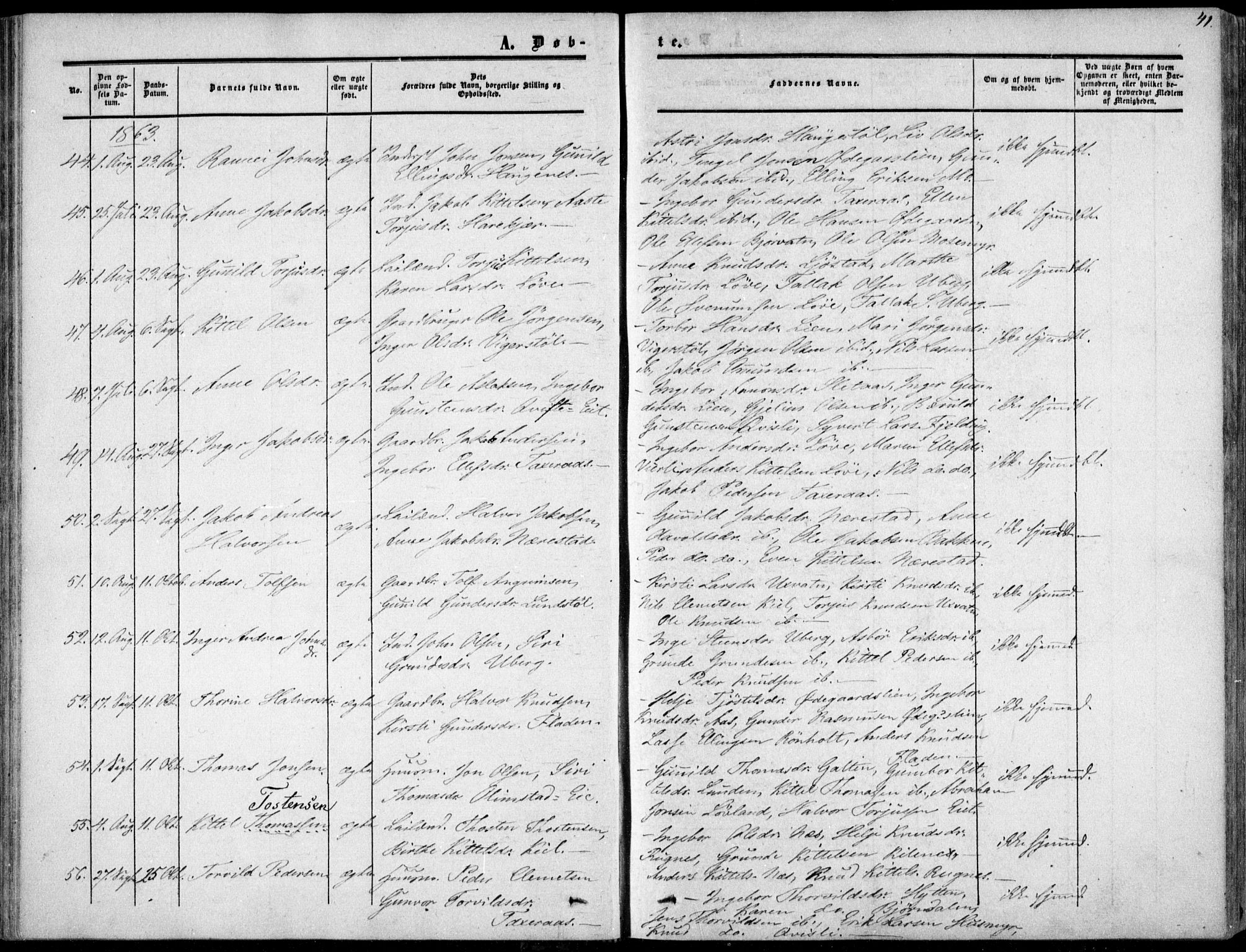 Gjerstad sokneprestkontor, AV/SAK-1111-0014/F/Fa/Fab/L0003: Parish register (official) no. A 3, 1853-1878, p. 41