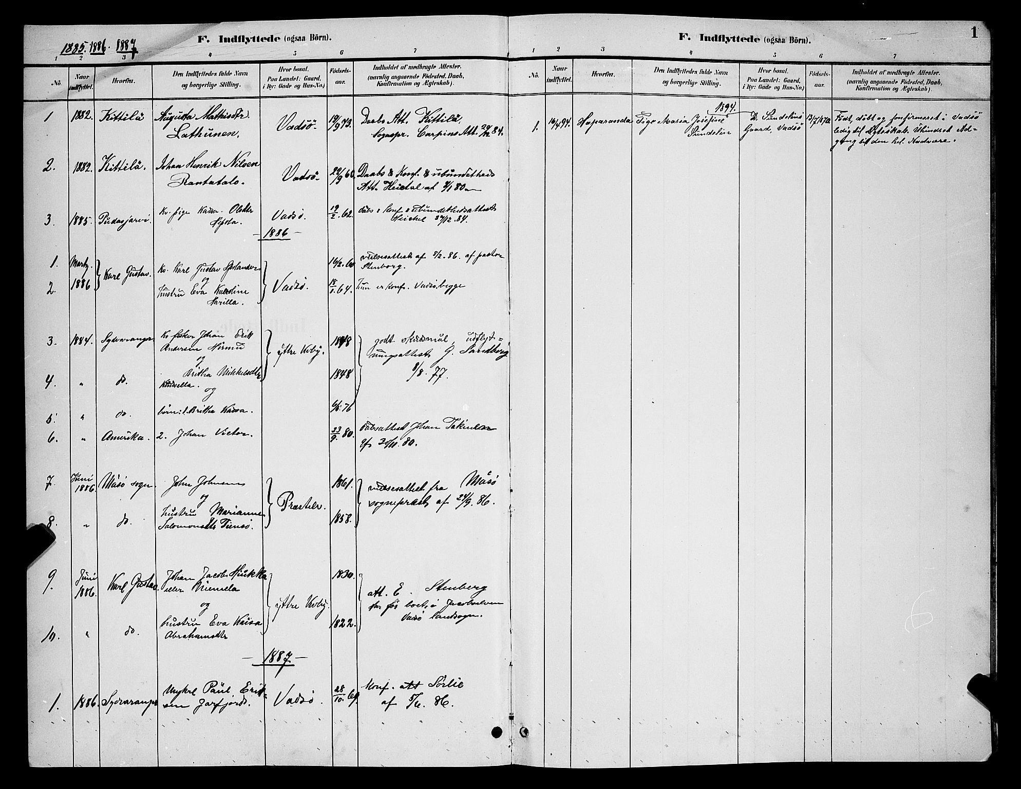 Vadsø sokneprestkontor, SATØ/S-1325/H/Hb/L0005klokker: Parish register (copy) no. 5, 1885-1901, p. 1