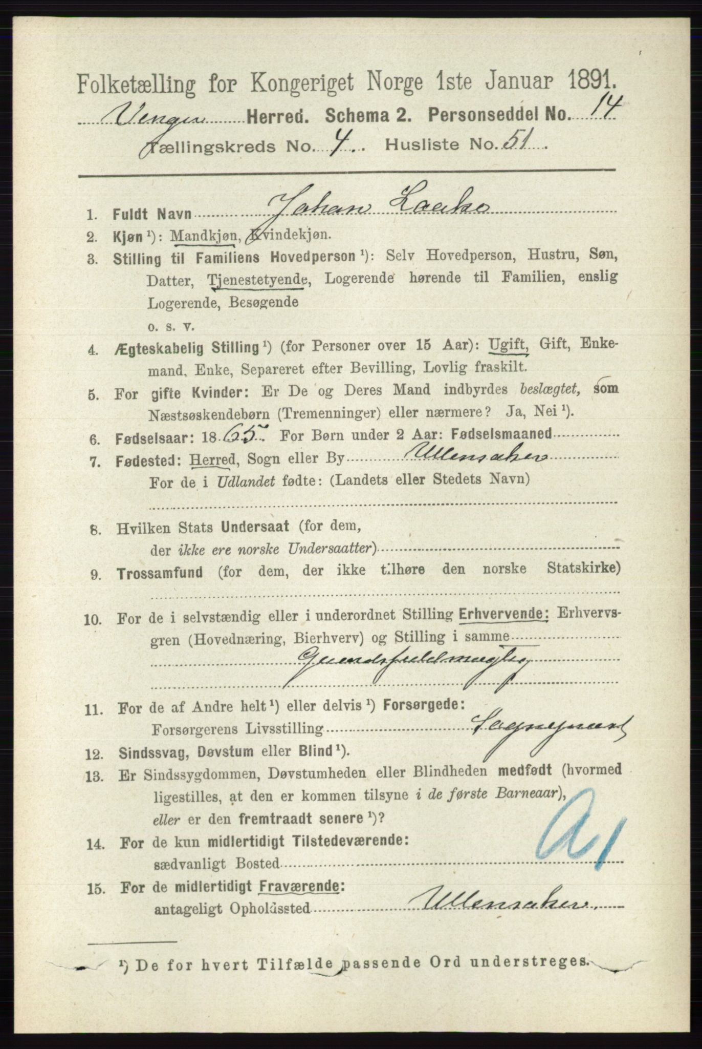 RA, 1891 census for 0421 Vinger, 1891, p. 1934