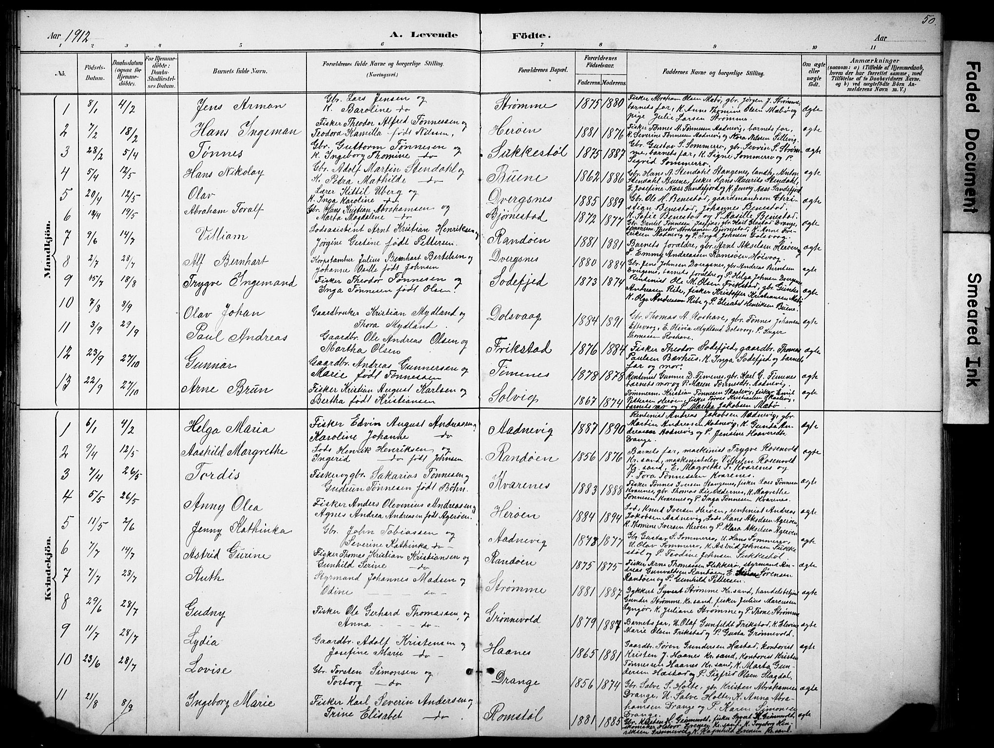 Oddernes sokneprestkontor, AV/SAK-1111-0033/F/Fb/Fbb/L0002: Parish register (copy) no. B 2, 1889-1933, p. 50
