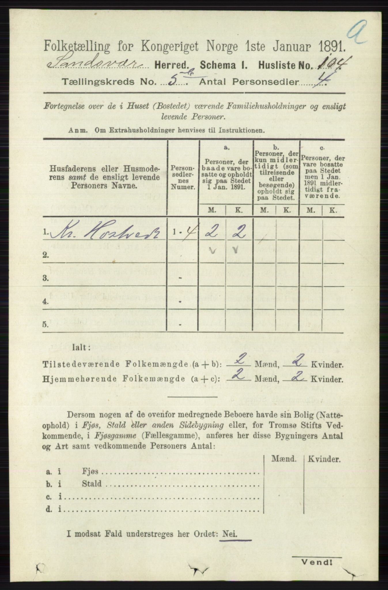 RA, 1891 census for 0629 Sandsvær, 1891, p. 2783